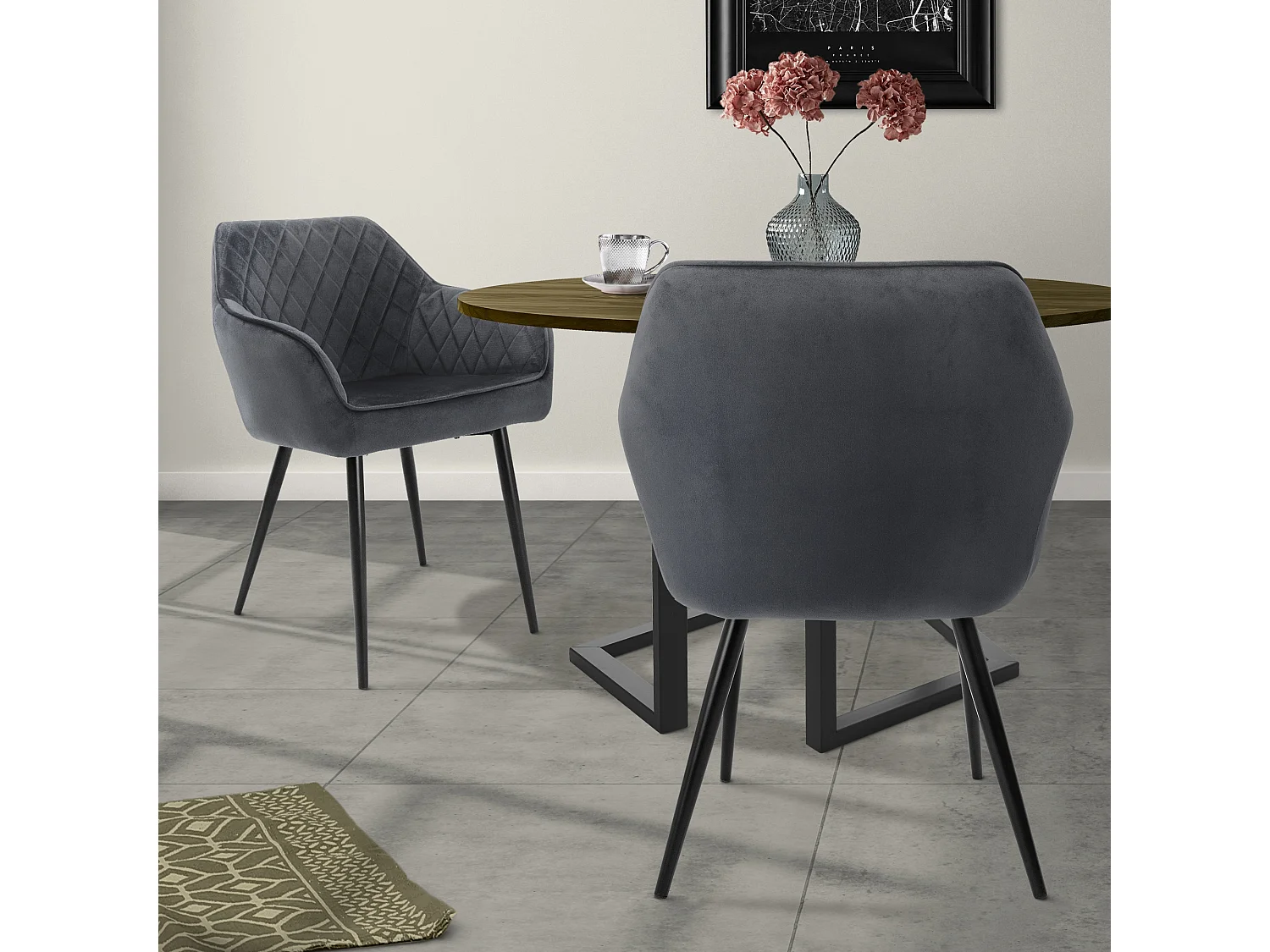 Lot 2x chaises de salle à manger rembourré en velours fauteuils salon anthracite ML-Design