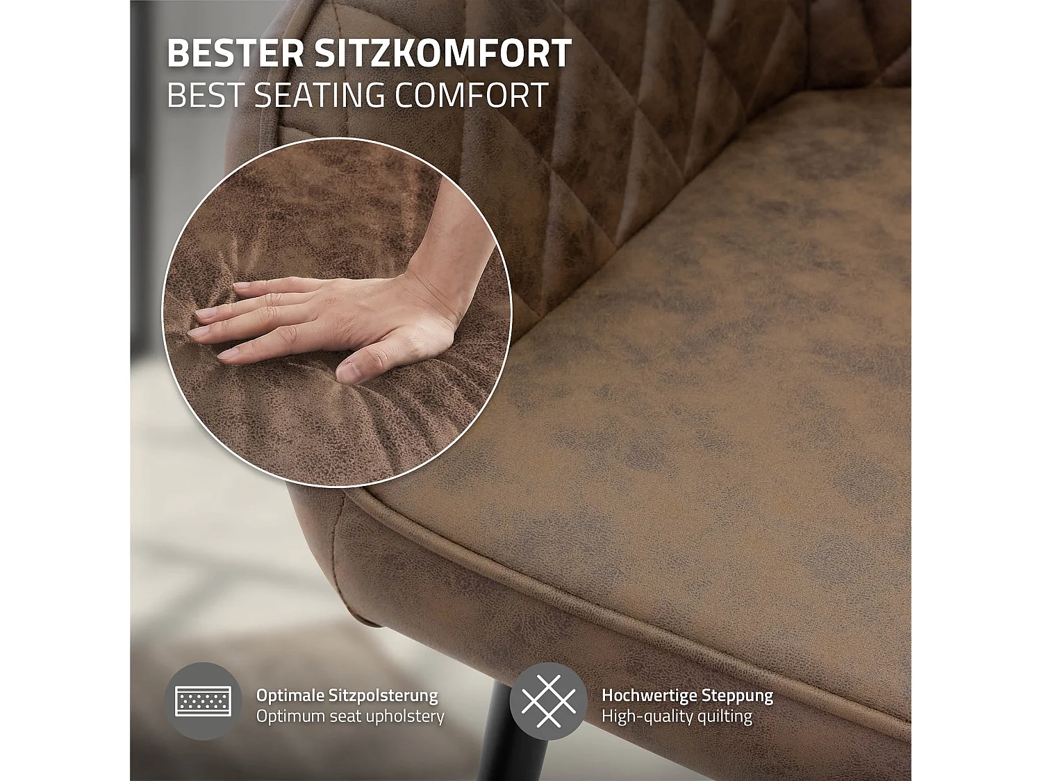 Lot de 2 chaises de salle à manger marron dossier et accoudoirs ergonomiques revêtement en matériau synthétique pieds noir en acier design moderne