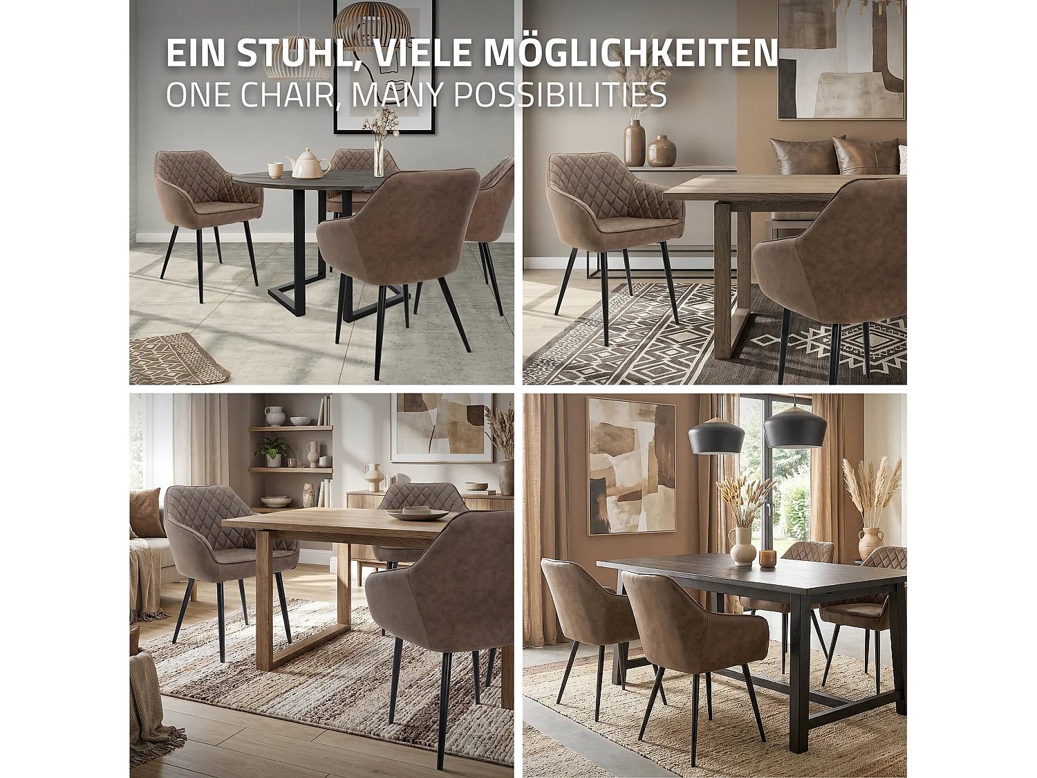 Lot de 2 chaises de salle à manger marron dossier et accoudoirs ergonomiques revêtement en matériau synthétique pieds noir en acier design moderne