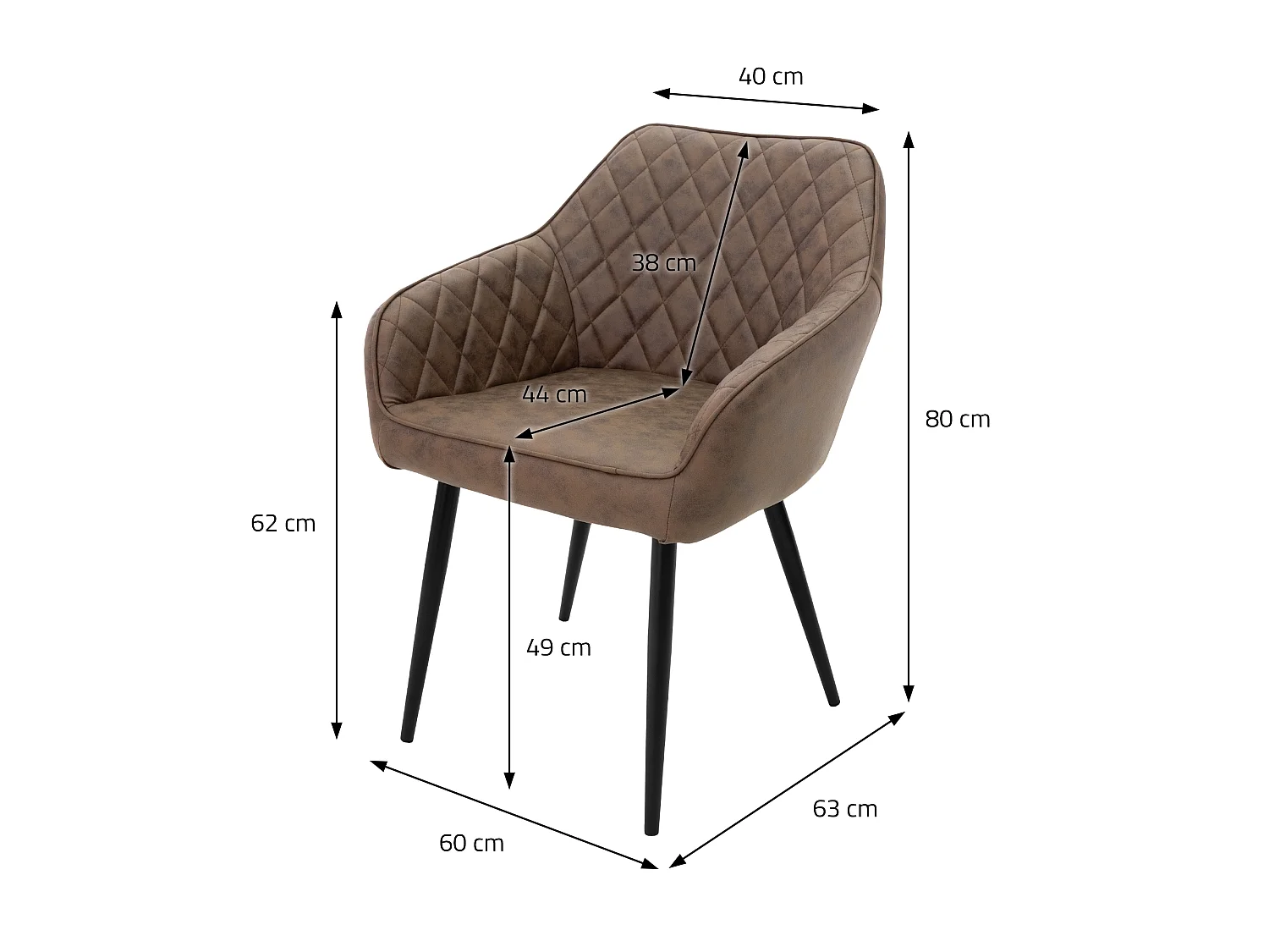 Lot de 2 chaises de salle à manger marron dossier et accoudoirs ergonomiques revêtement en matériau synthétique pieds noir en acier design moderne