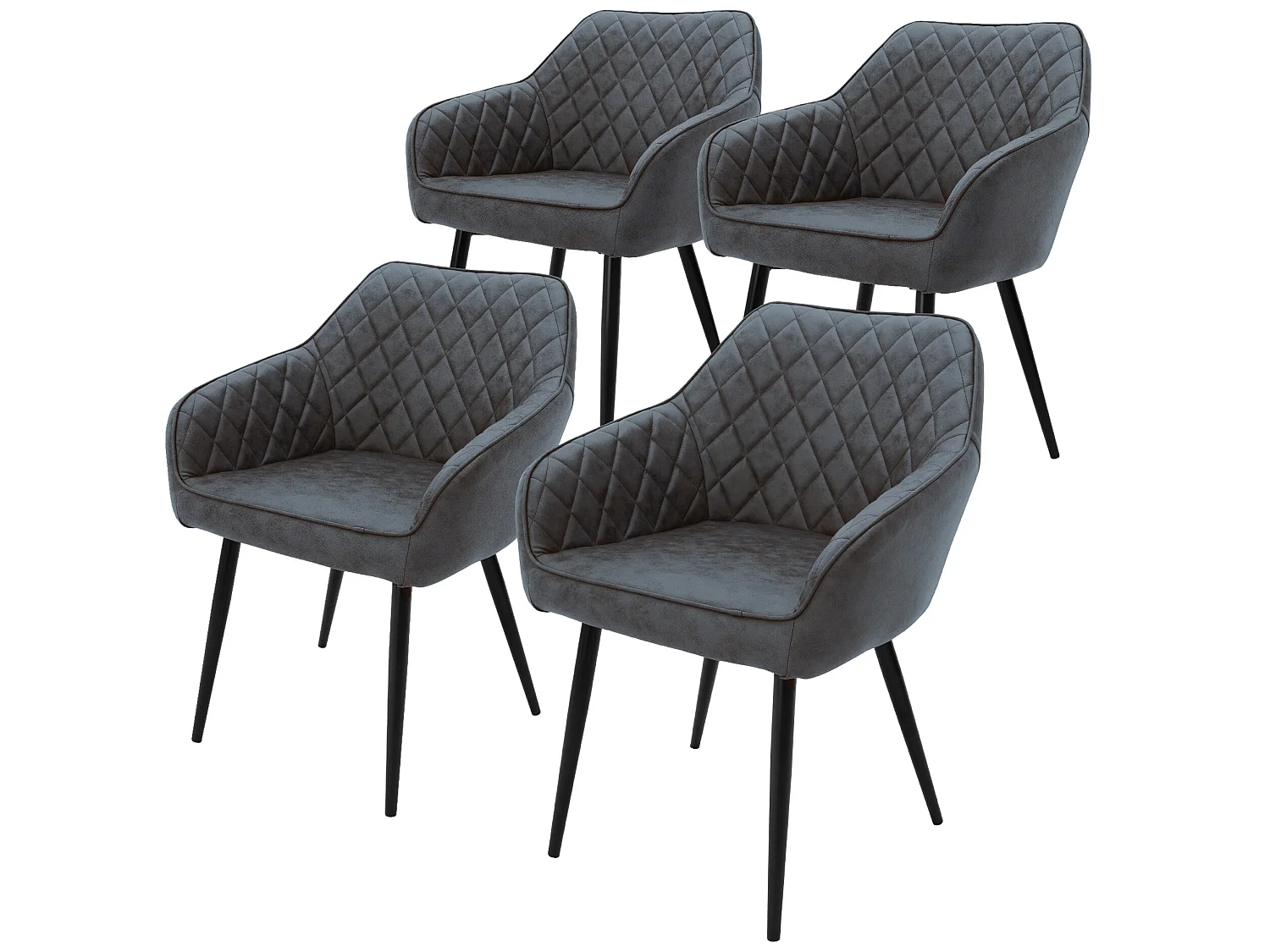 Set di 4 sedie da pranzo in finto antracite gambe in acciaio imbottite ML-Design