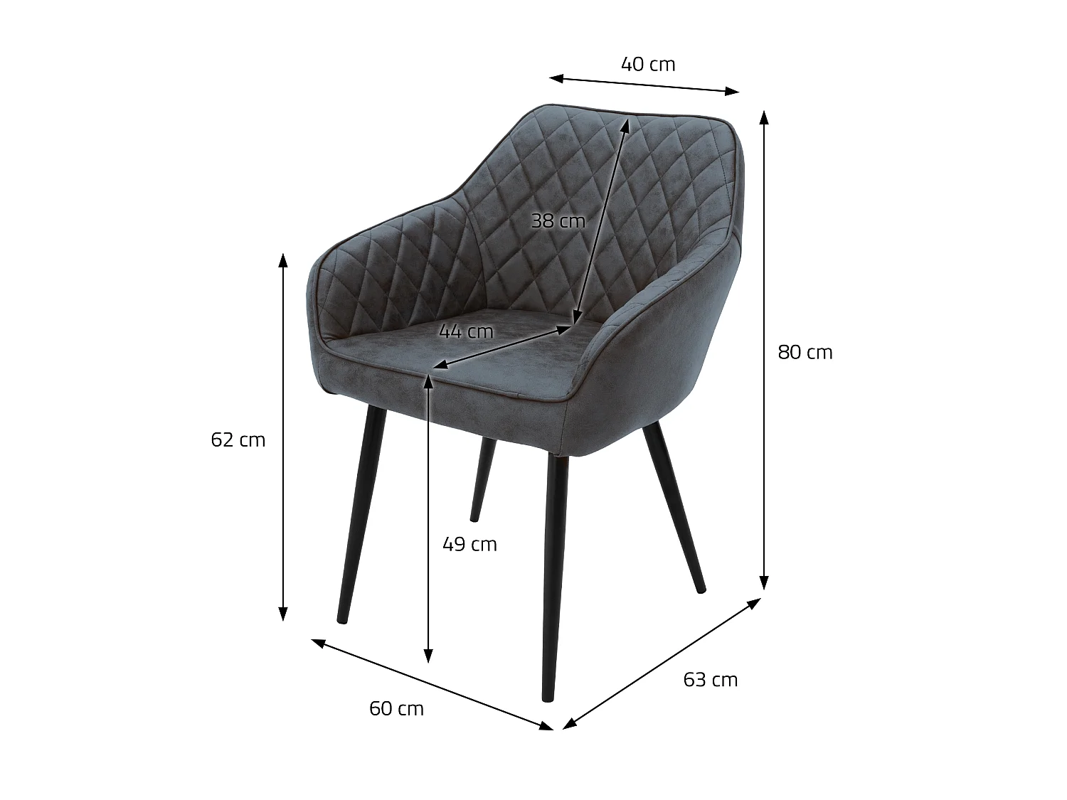 ML-Design 4x Sillas de comedor antracita tapizado PU aspecto de terciopelo con patas metal, respaldo y reposabrazos sillón moderno para hogar oficina