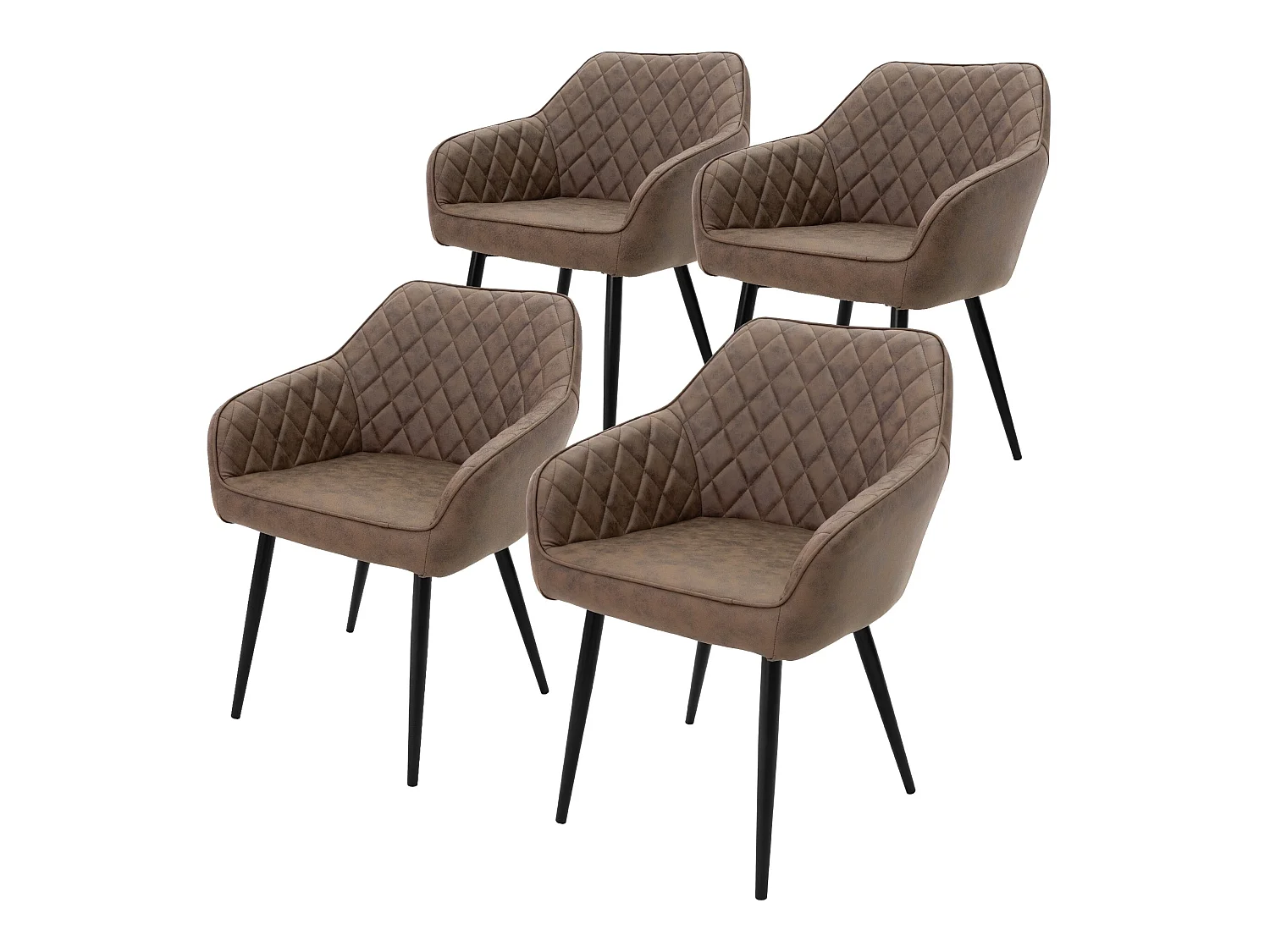 Lot de 4 chaises salle à manger marron simili PU rembourrée pieds en acier noir ML-Design
