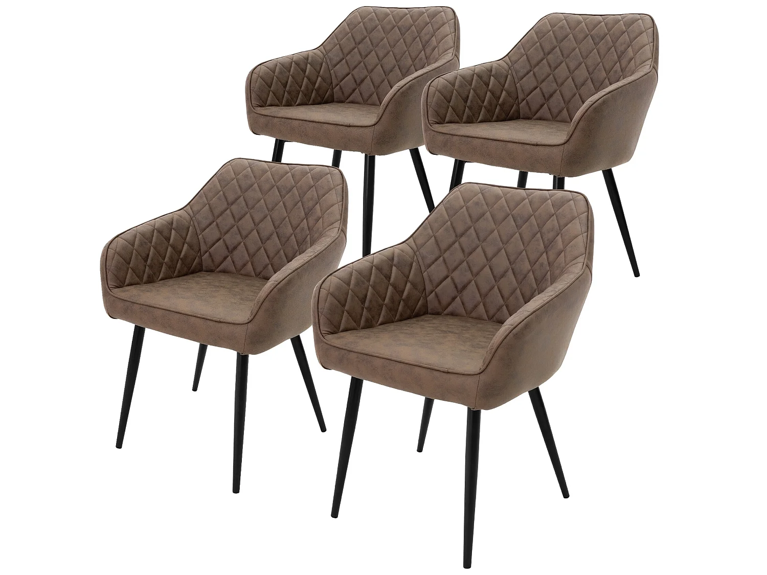Lot de 4 chaises salle à manger marron simili PU rembourrée pieds en acier noir ML-Design