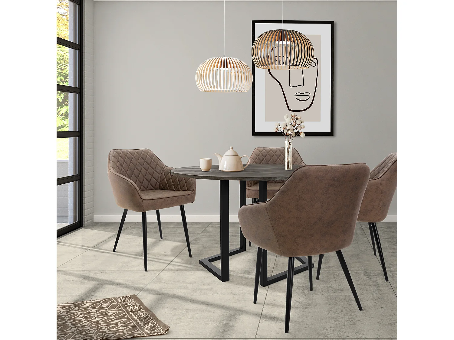 ML-Design 4x Sillas de comedor marrón tapizado PU aspecto de terciopelo con patas metal, respaldo y reposabrazos sillón moderno para hogar oficina
