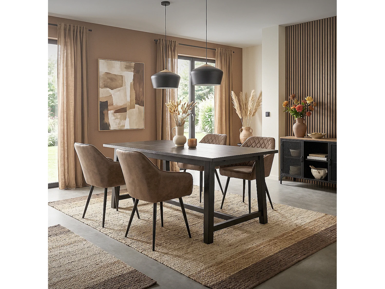 ML-Design 4x Sillas de comedor marrón tapizado PU aspecto de terciopelo con patas metal, respaldo y reposabrazos sillón moderno para hogar oficina