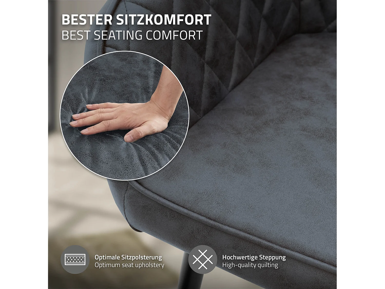 Lot de 2 chaises de salle à manger anthracite dossier et accoudoirs ergonomiques revêtement en synthétique pieds noir en acier design moderne