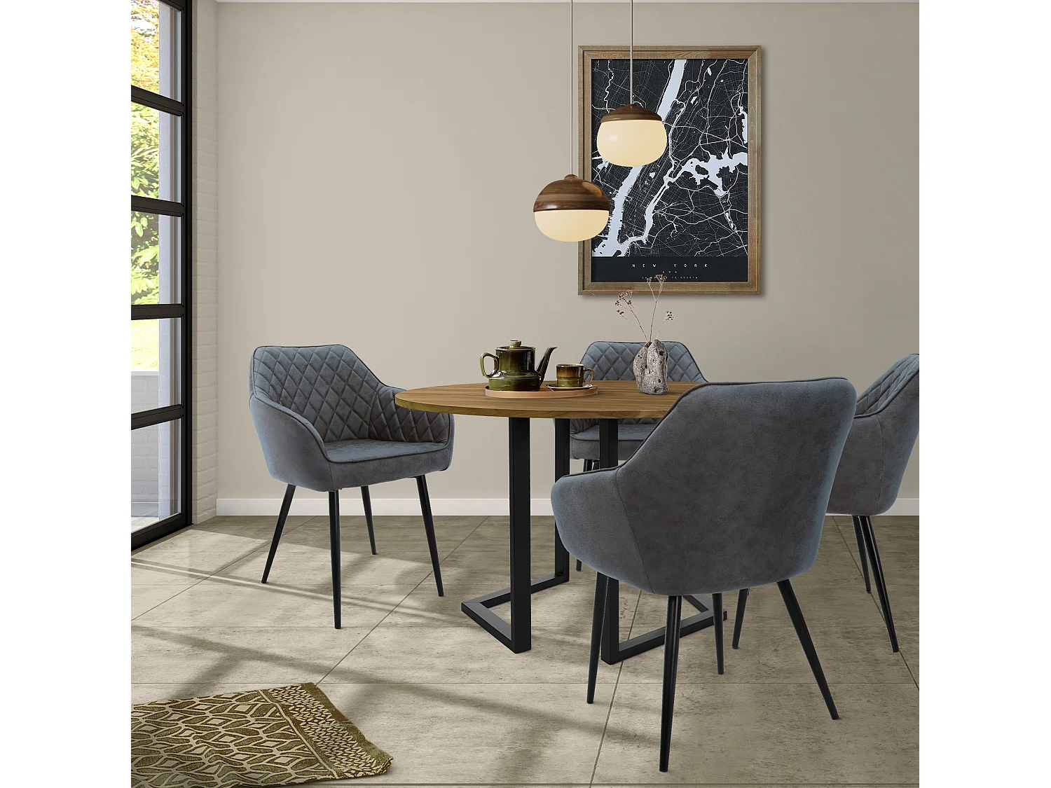 Lot de 2 chaises de salle à manger anthracite dossier et accoudoirs ergonomiques revêtement en synthétique pieds noir en acier design moderne