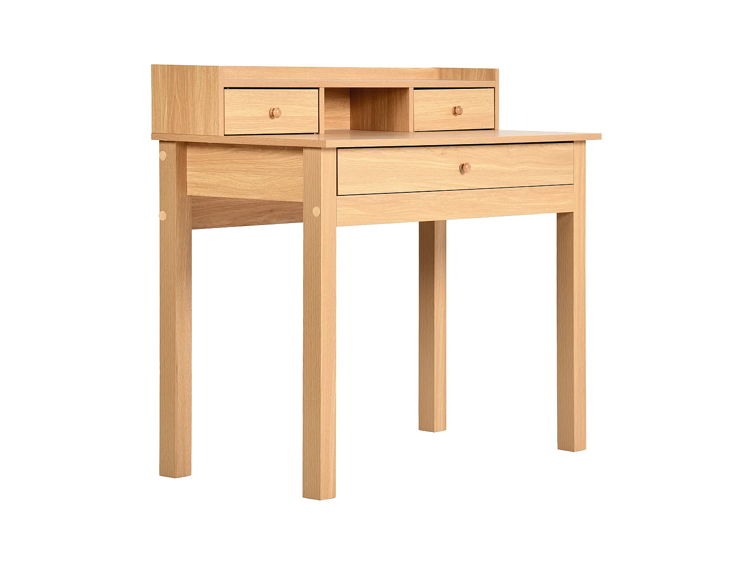 URBAN MEUBLE Bureau scandinave bois nature avec tiroirs et rangement avec strcture en bois  100*50*75.5-90.5cm