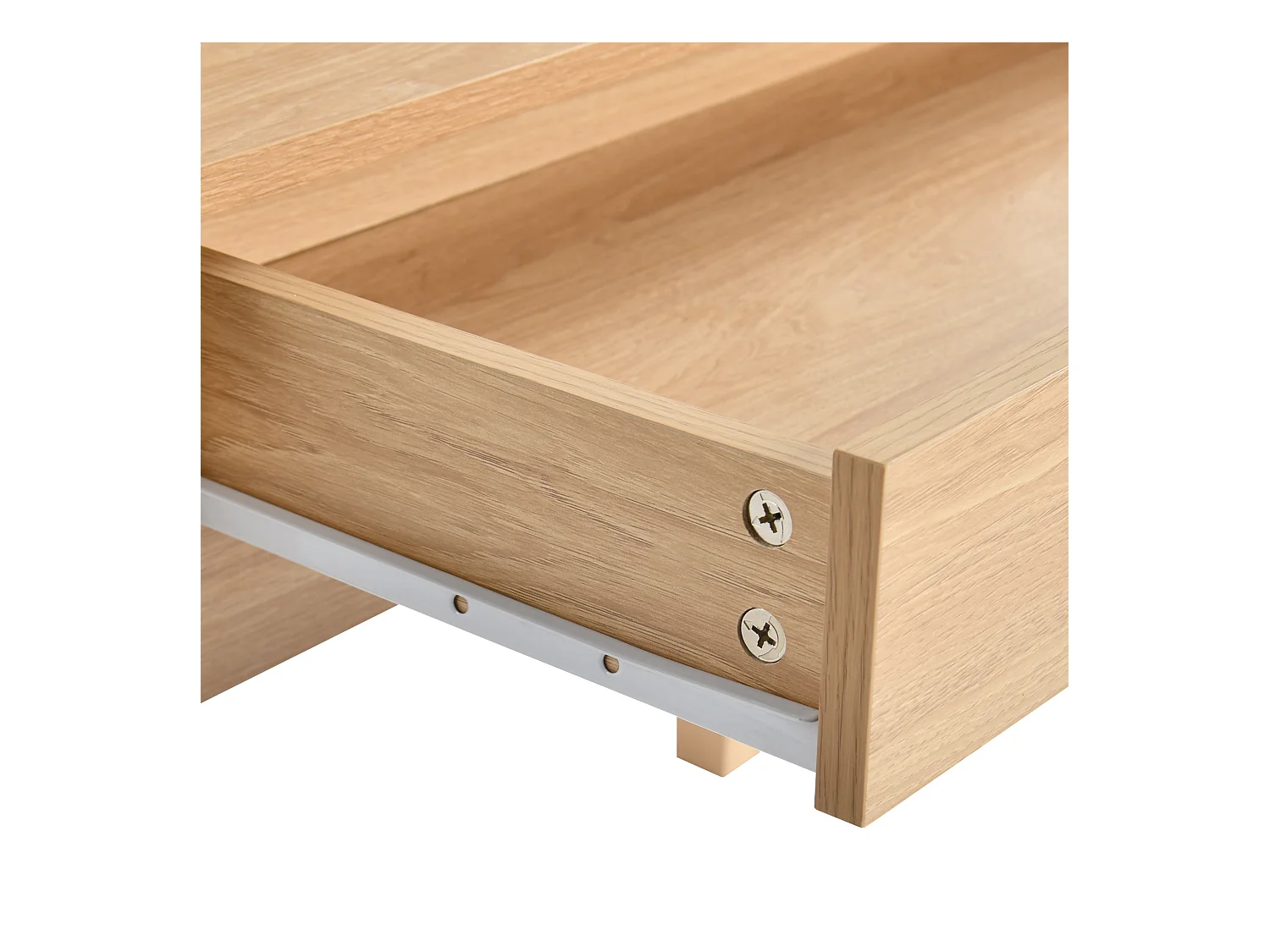 URBAN MEUBLE Bureau scandinave bois nature avec tiroirs et rangement avec strcture en bois  100*50*75.5-90.5cm