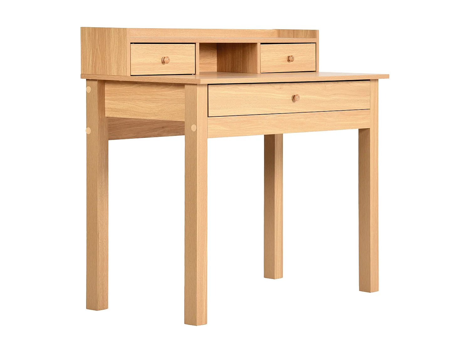 URBAN MEUBLE Bureau scandinave bois nature avec tiroirs et rangement avec strcture en bois  100*50*75.5-90.5cm