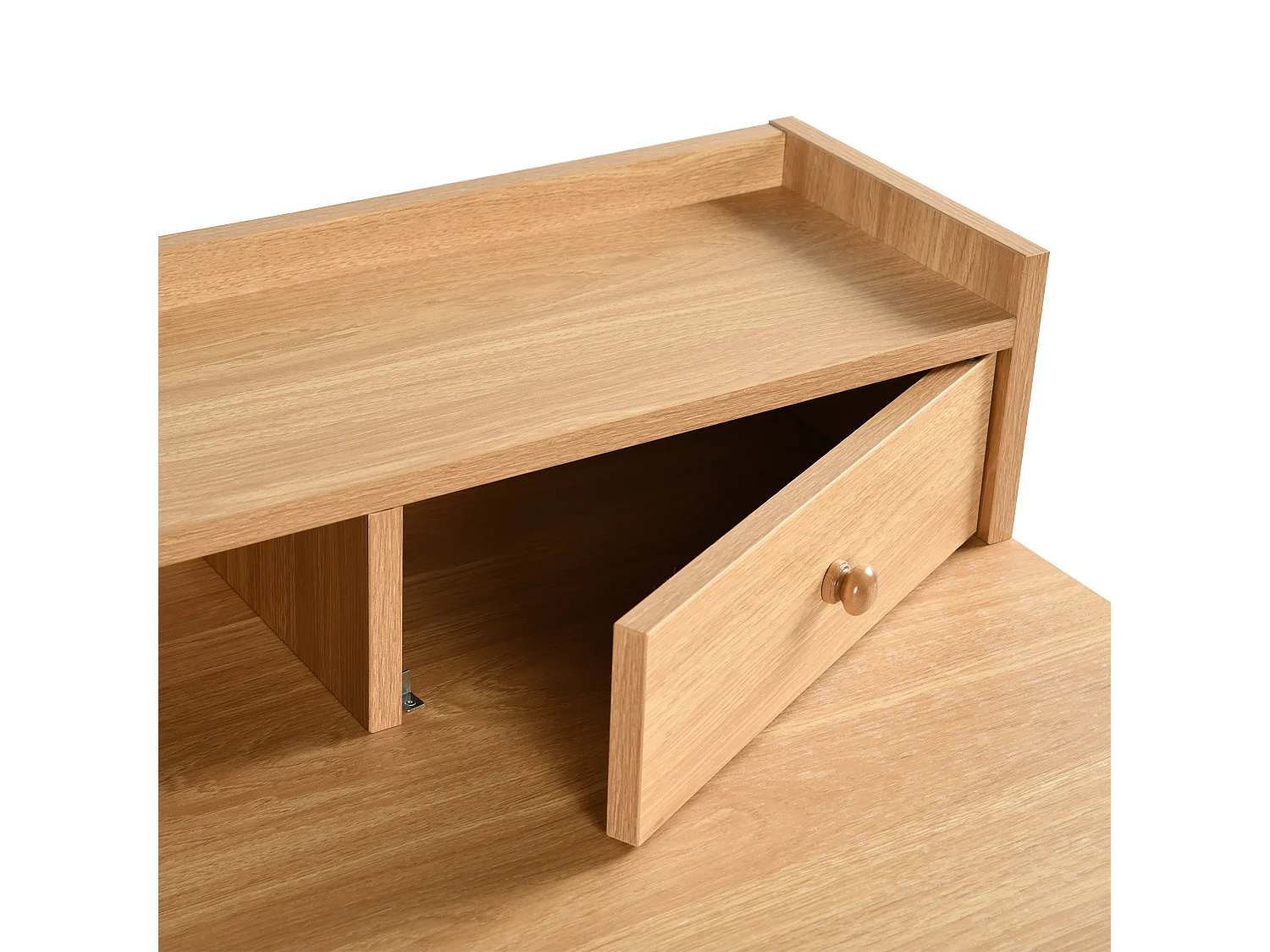 URBAN MEUBLE Bureau scandinave bois nature avec tiroirs et rangement avec strcture en bois  100*50*75.5-90.5cm