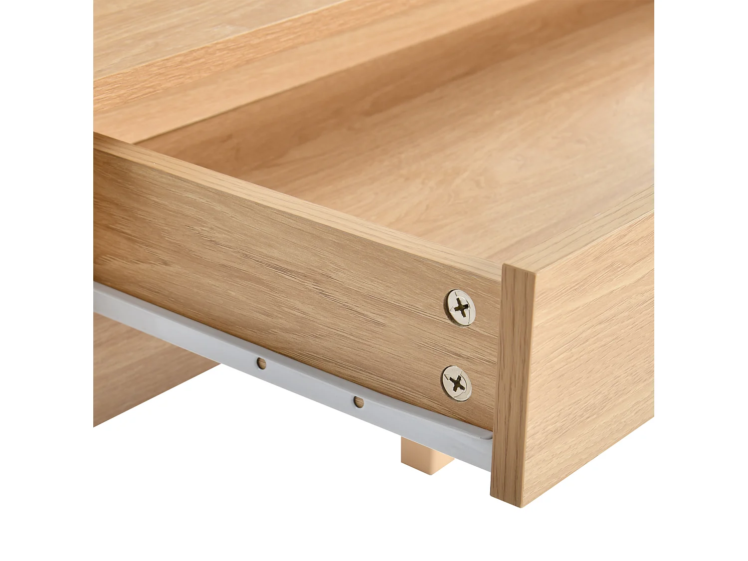 URBAN MEUBLE Bureau scandinave bois nature avec tiroirs et rangement avec strcture en bois  100*50*75.5-90.5cm