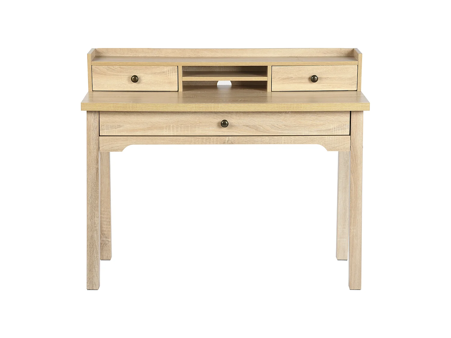 URBAN MEUBLE Bureau scandinave bois nature avec tiroirs et rangement avec strcture en bois  100*50*75.5-90.5cm