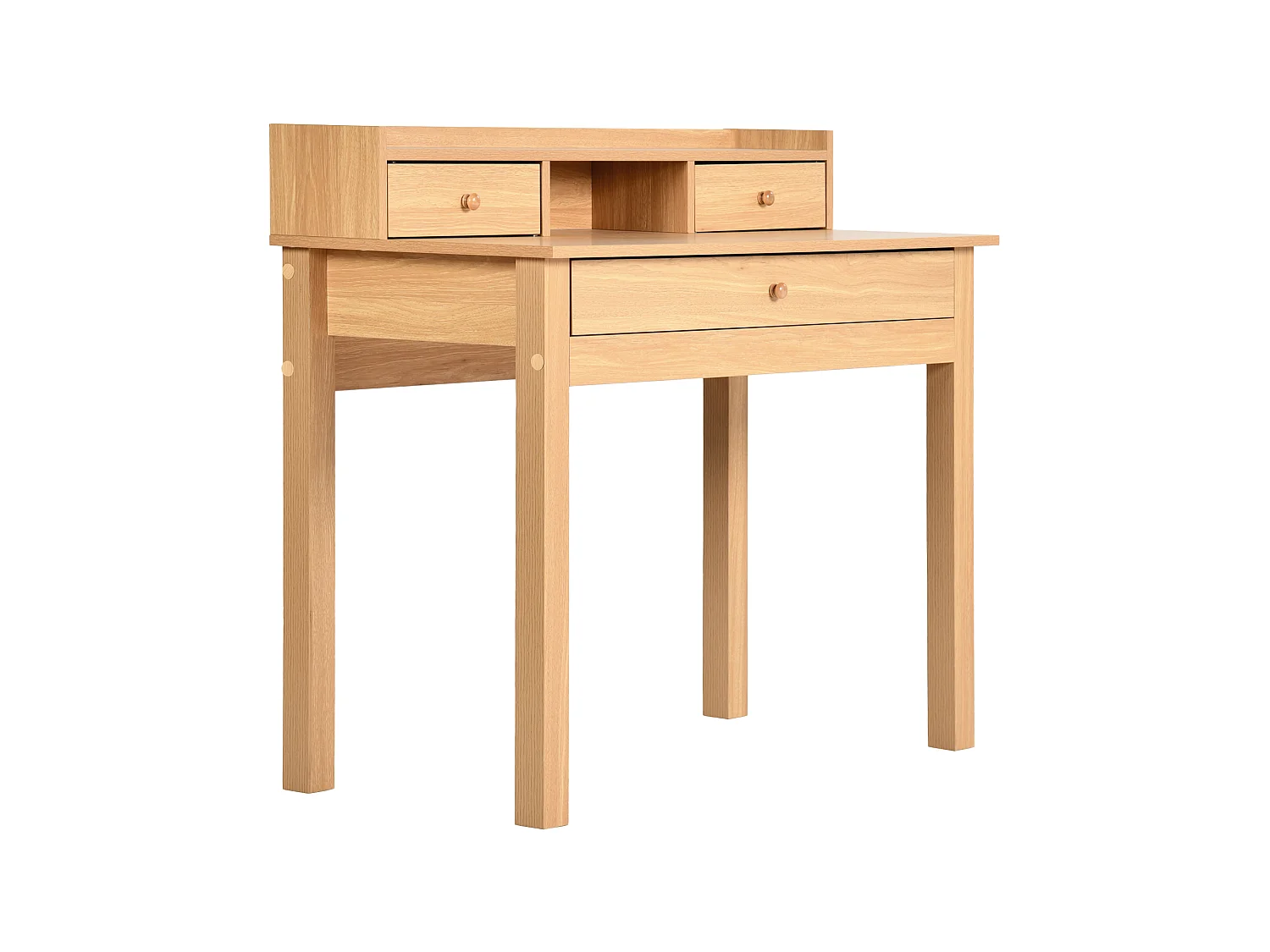 URBAN MEUBLE Bureau scandinave bois nature avec tiroirs et rangement avec strcture en bois  100*50*75.5-90.5cm