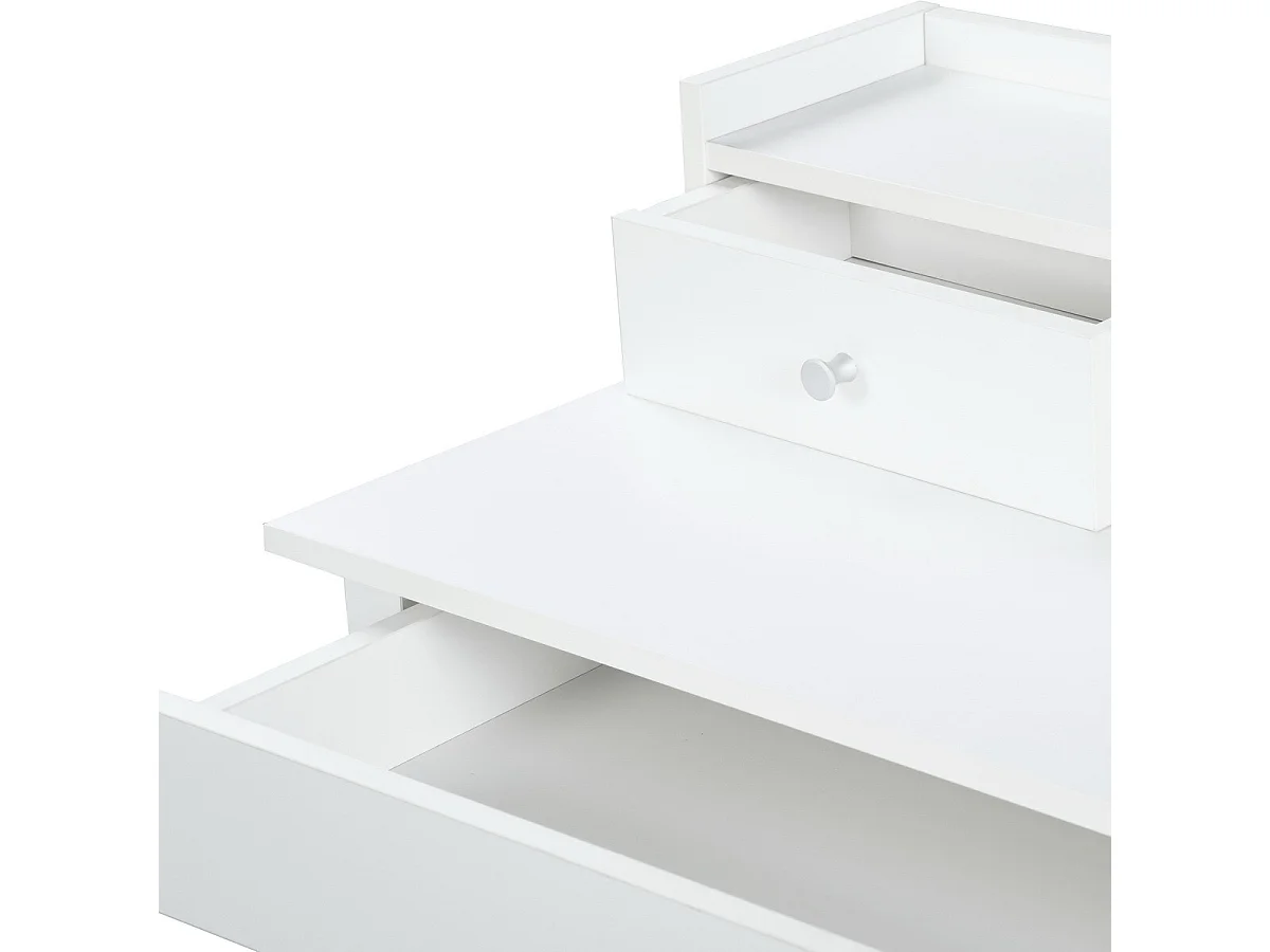 URBAN MEUBLE Bureau scandinave blanc avec tiroirs et rangement avec strcture en bois  100*50*75.5-90.5cm