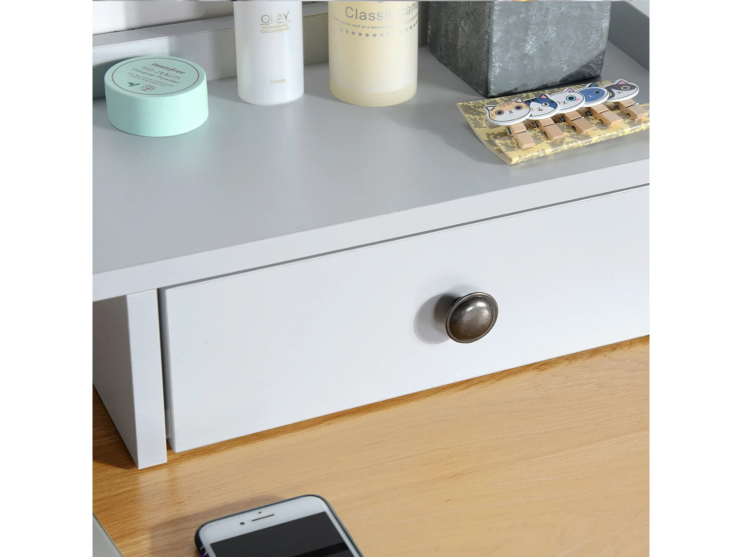 URBAN MEUBLE Bureau moderne bois et blanc avec tiroirs et rangement avec strcture en bois 108*55*88cm