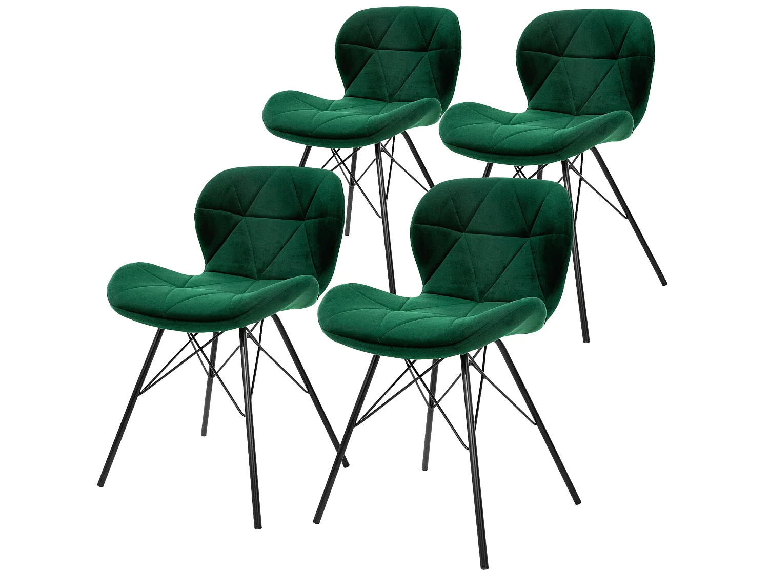 Lot 4 chaises salle à manger vert foncé en velours pieds métalliques noir 120 kg ML-Design