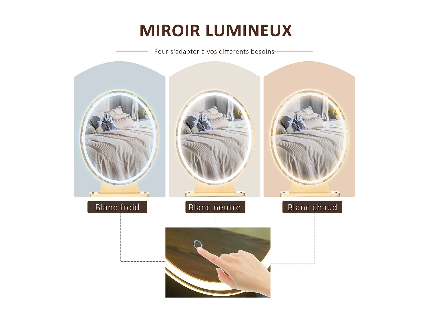 Coiffeuse design - miroir LED intégré - 2 tiroirs + 1 organisateur - tabouret inclus - métal noir MDF banc doré