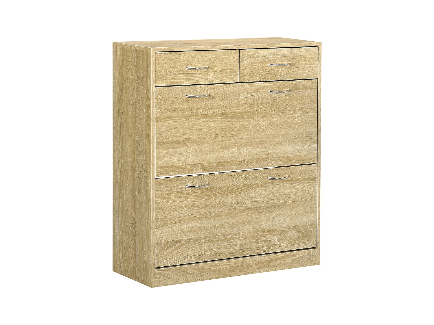 Armoire meuble à chaussures multi-rangement 2 abattants double niveau 2 tiroirs aspect chêne clair