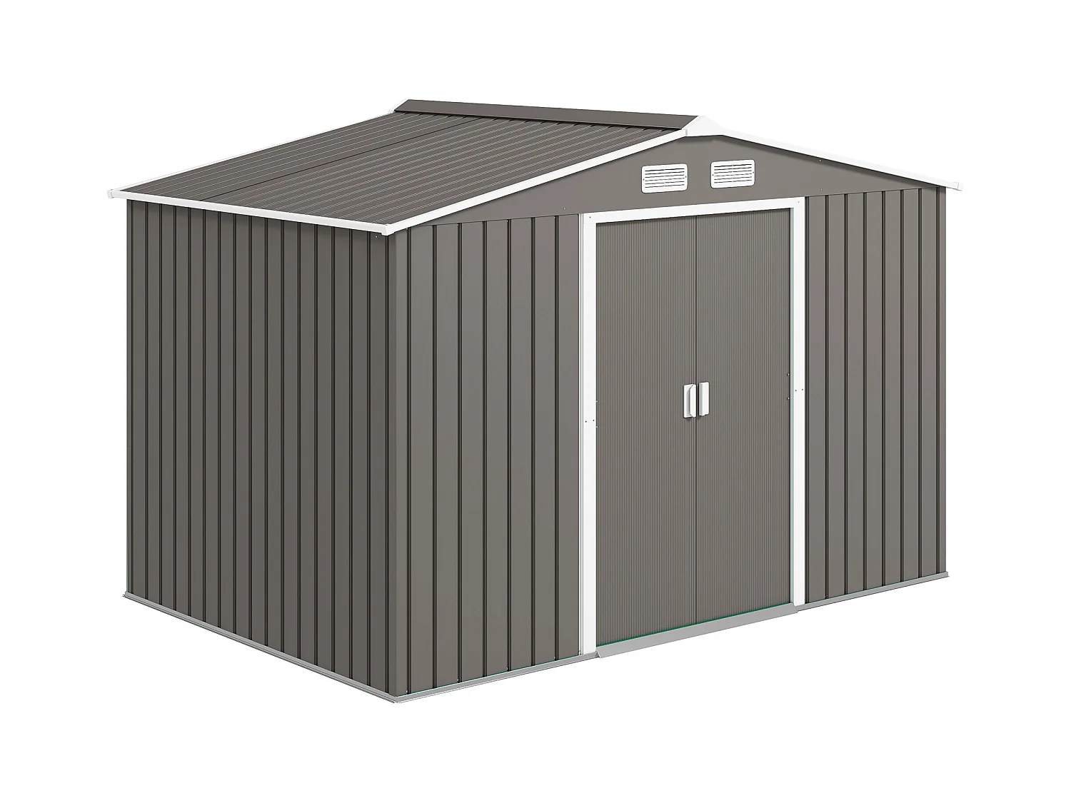 Abri de jardin - remise pour outils - cabanon double porte coulissante - fondation incluse - dim. 277L x 191l x 192H cm - tôle d'acier ondulée grise