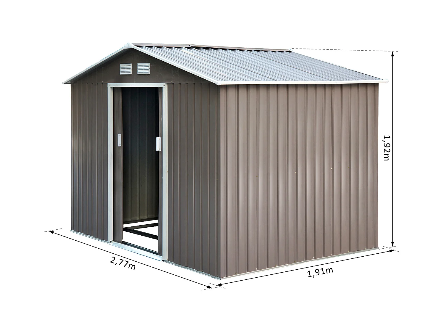 Abri de jardin - remise pour outils - cabanon double porte coulissante - fondation incluse - dim. 277L x 191l x 192H cm - tôle d'acier ondulée grise