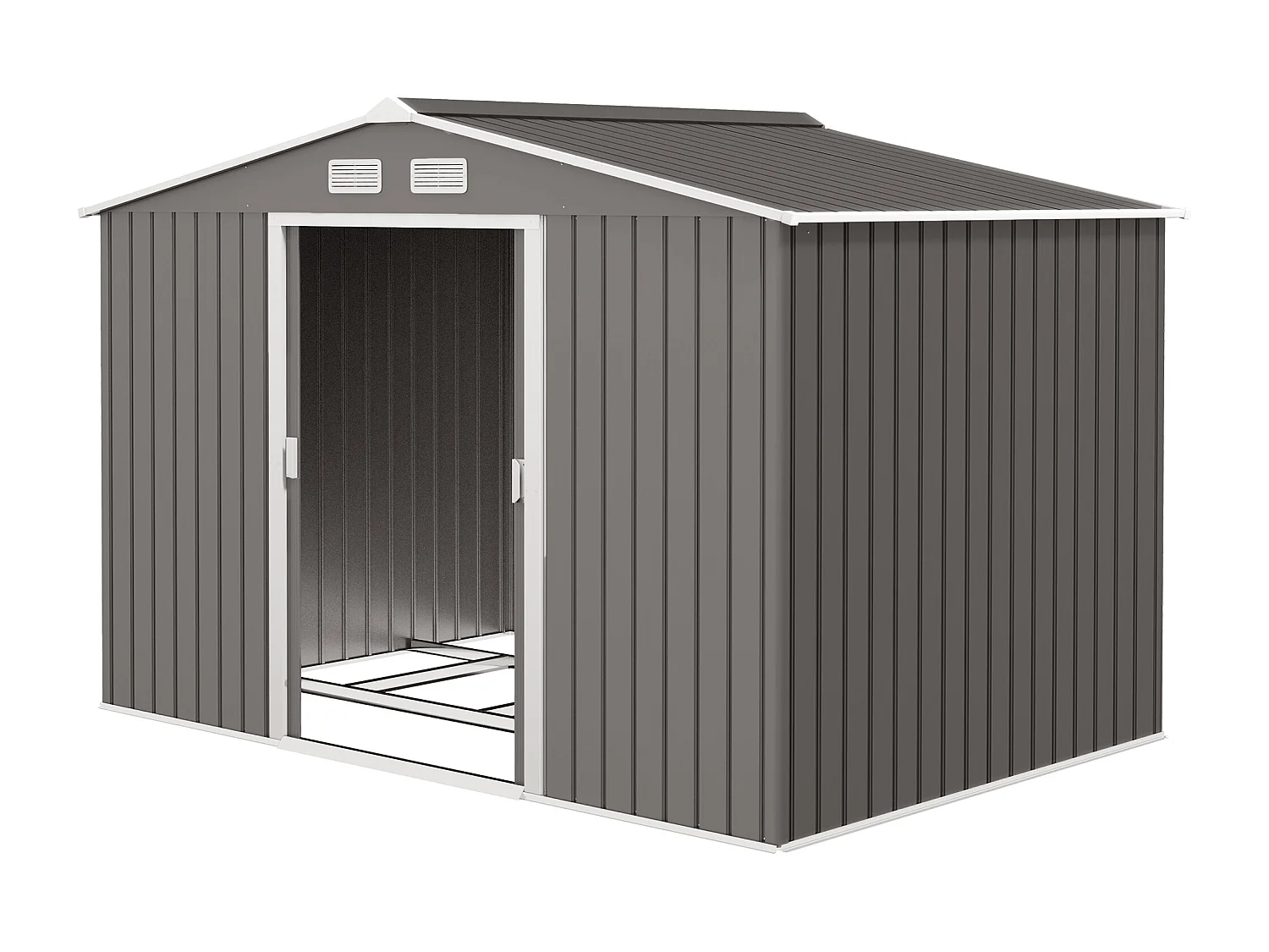 Abri de jardin - remise pour outils - cabanon double porte coulissante - fondation incluse - dim. 277L x 191l x 192H cm - tôle d'acier ondulée grise