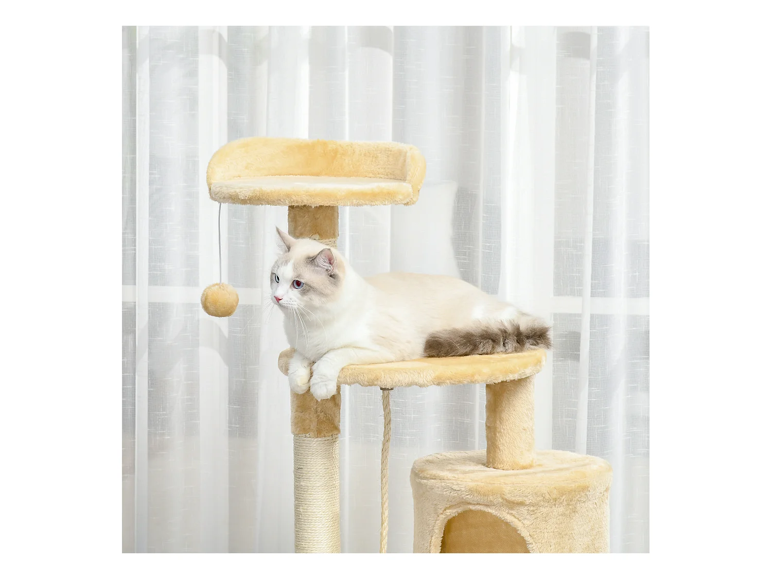 Arbre à chats multi-équipements griffoirs grattoirs plateformes niche corde jouets 40L x 40l x 114H cm beige