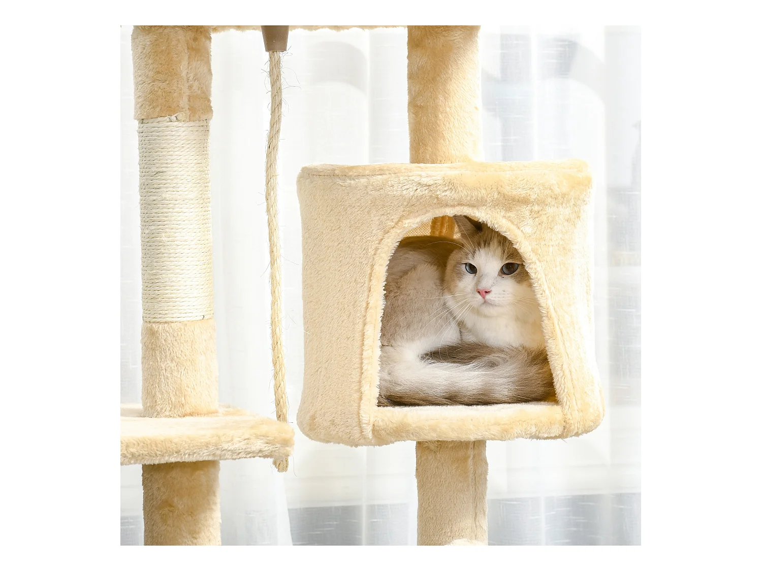 Arbre à chats multi-équipements griffoirs grattoirs plateformes niche corde jouets 40L x 40l x 114H cm beige
