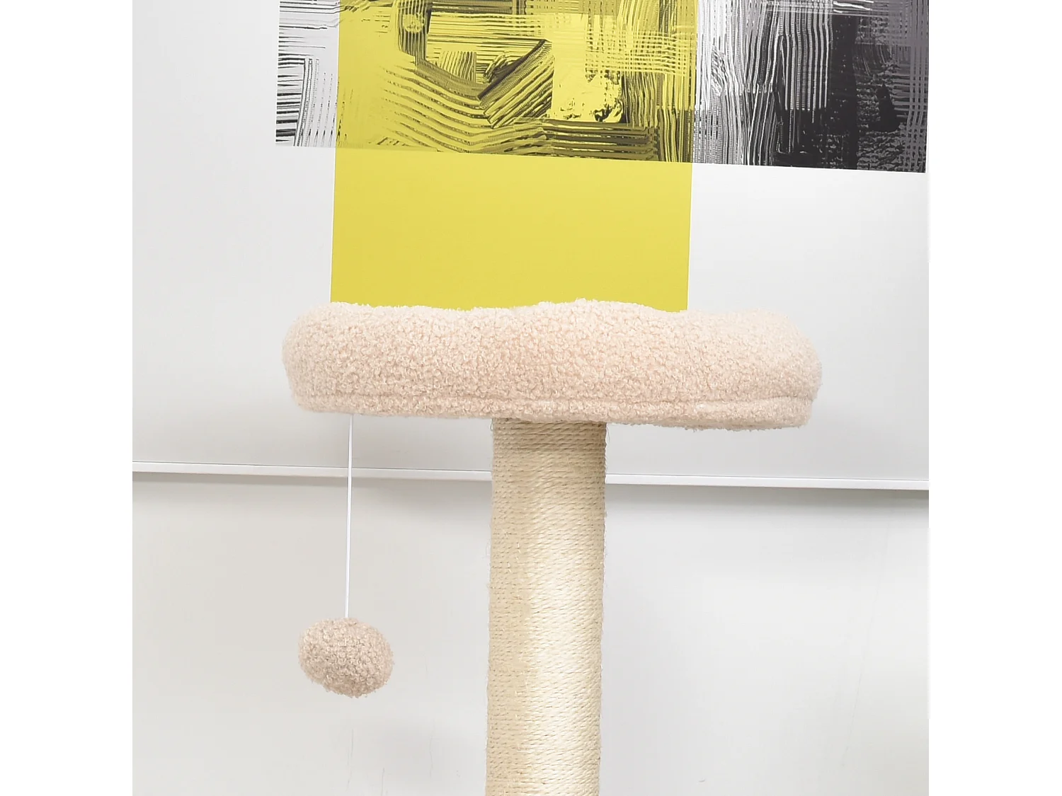 PawHut Arbre à Chats avec Griffoir Niche Poteaux Peluche Haute Densité 45L x 40L x 148H cm Beige