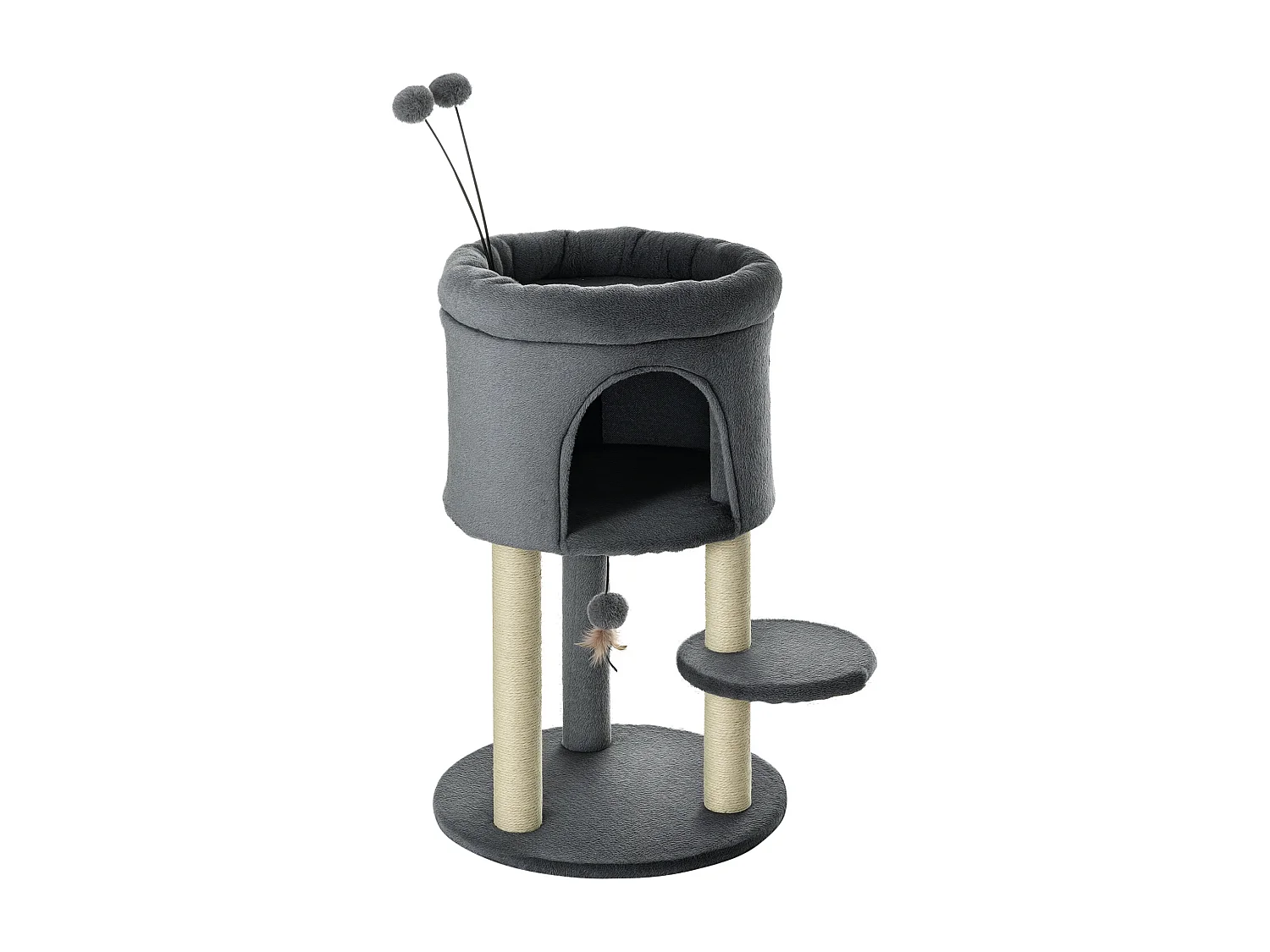 Arbre à chat 2 griffoirs sisal naturel niche plateforme panier observation jeu boules peluche gris
