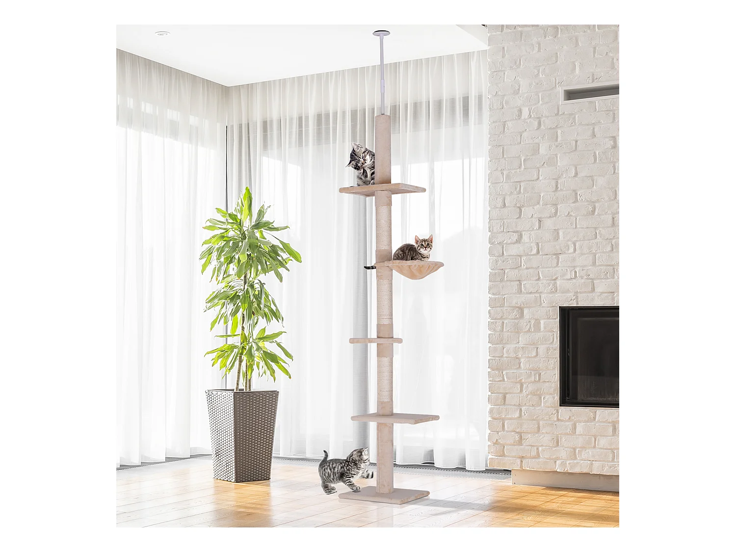 Arbre à chat poteau à griffer L40 x l 34 x H 230-260 cm 5 niveaux d'activités beige