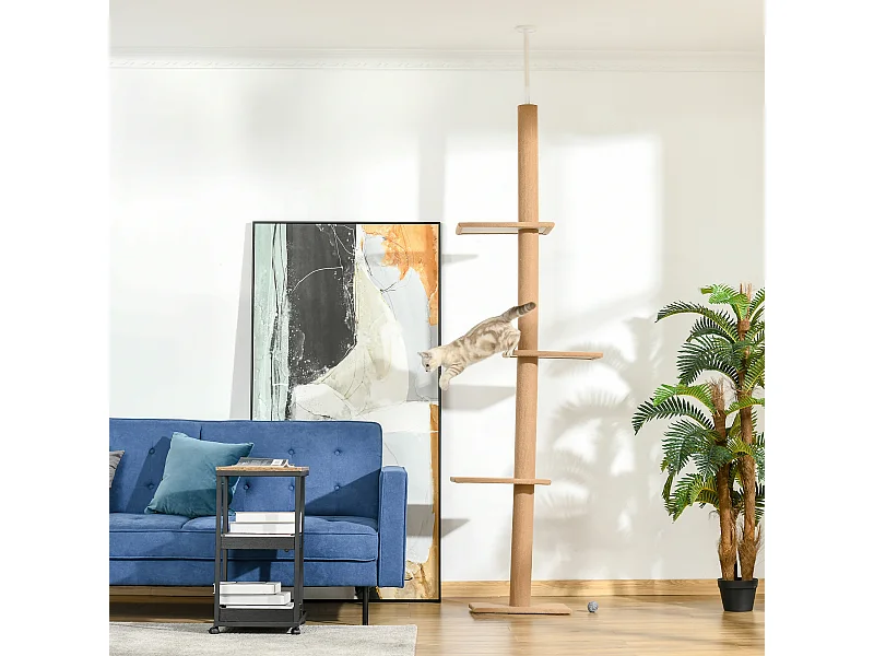 Arbre à chat poteau à griffer hauteur réglable dim. 43L x 27I x 228-260H cm 4 niveaux d'activités marron