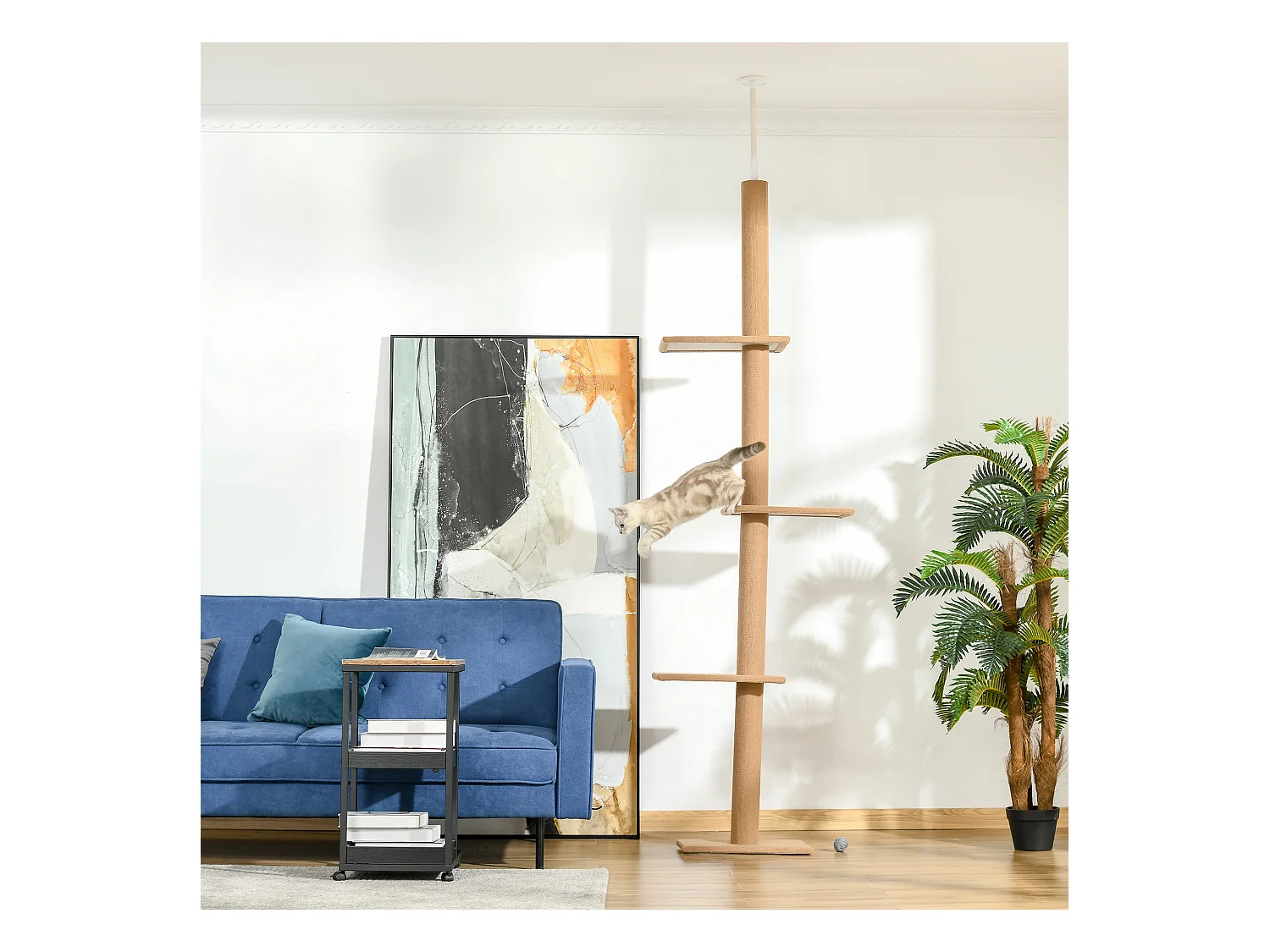 Arbre à chat poteau à griffer hauteur réglable dim. 43L x 27I x 228-260H cm 4 niveaux d'activités marron