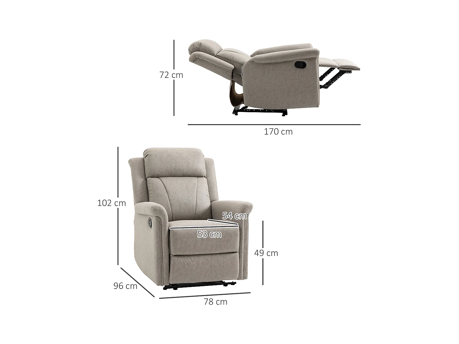 Fauteuil de relaxation inclinable avec repose-pied ajustable revêtement microfibre polyester gris