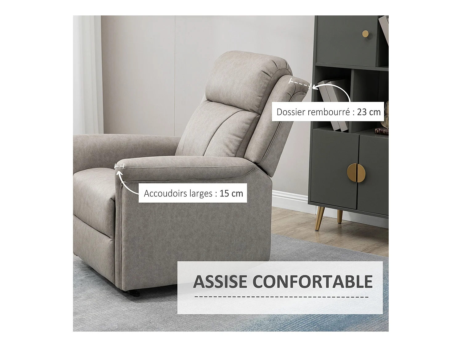 Fauteuil de relaxation inclinable avec repose-pied ajustable revêtement microfibre polyester gris