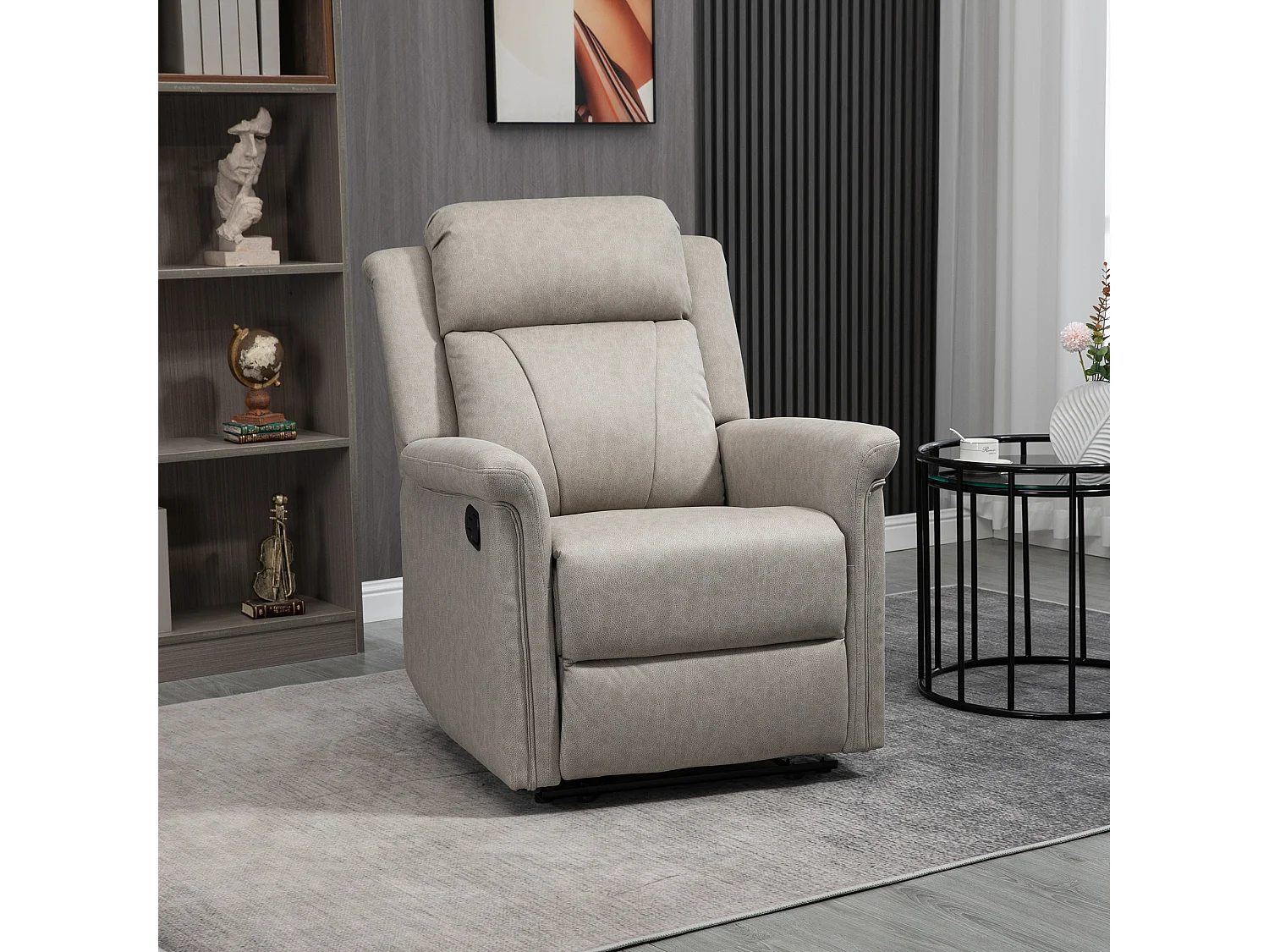 Fauteuil de relaxation inclinable avec repose-pied ajustable revêtement microfibre polyester gris