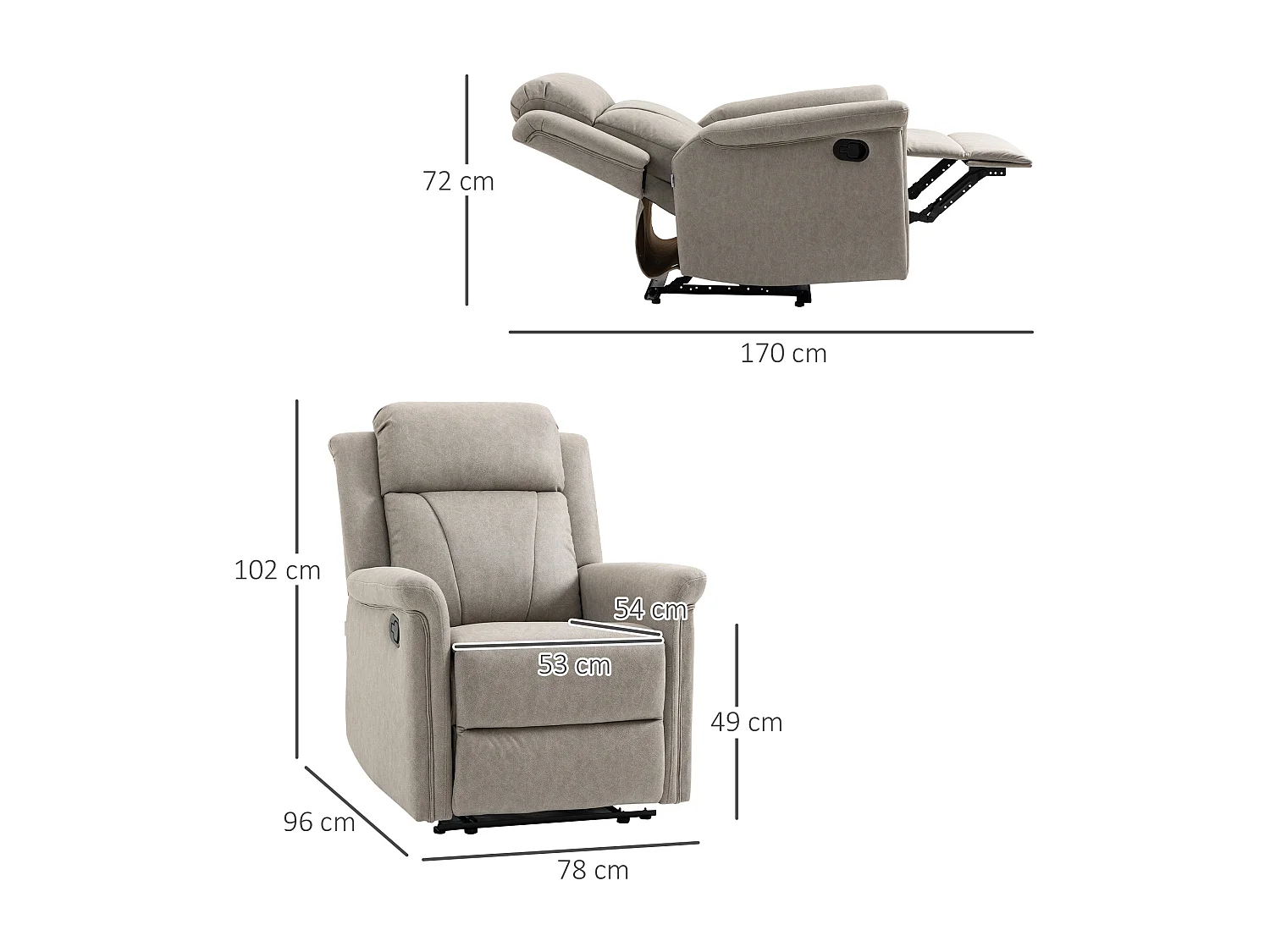 Fauteuil de relaxation inclinable avec repose-pied ajustable revêtement microfibre polyester gris