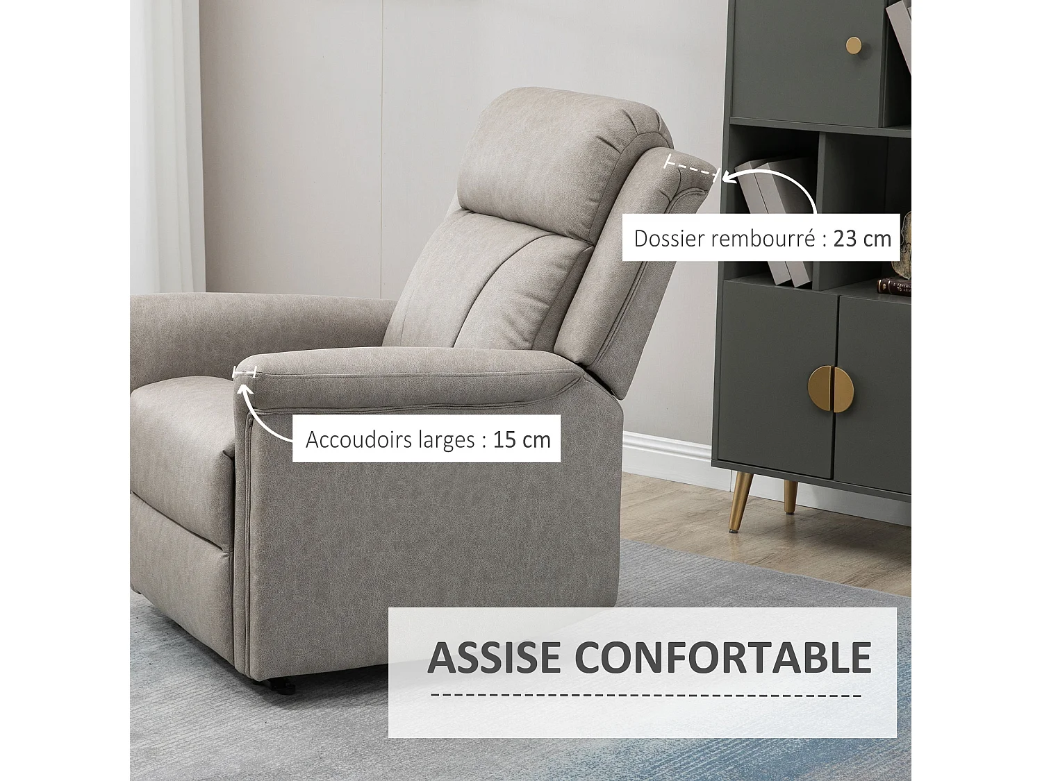 Fauteuil de relaxation inclinable avec repose-pied ajustable revêtement microfibre polyester gris