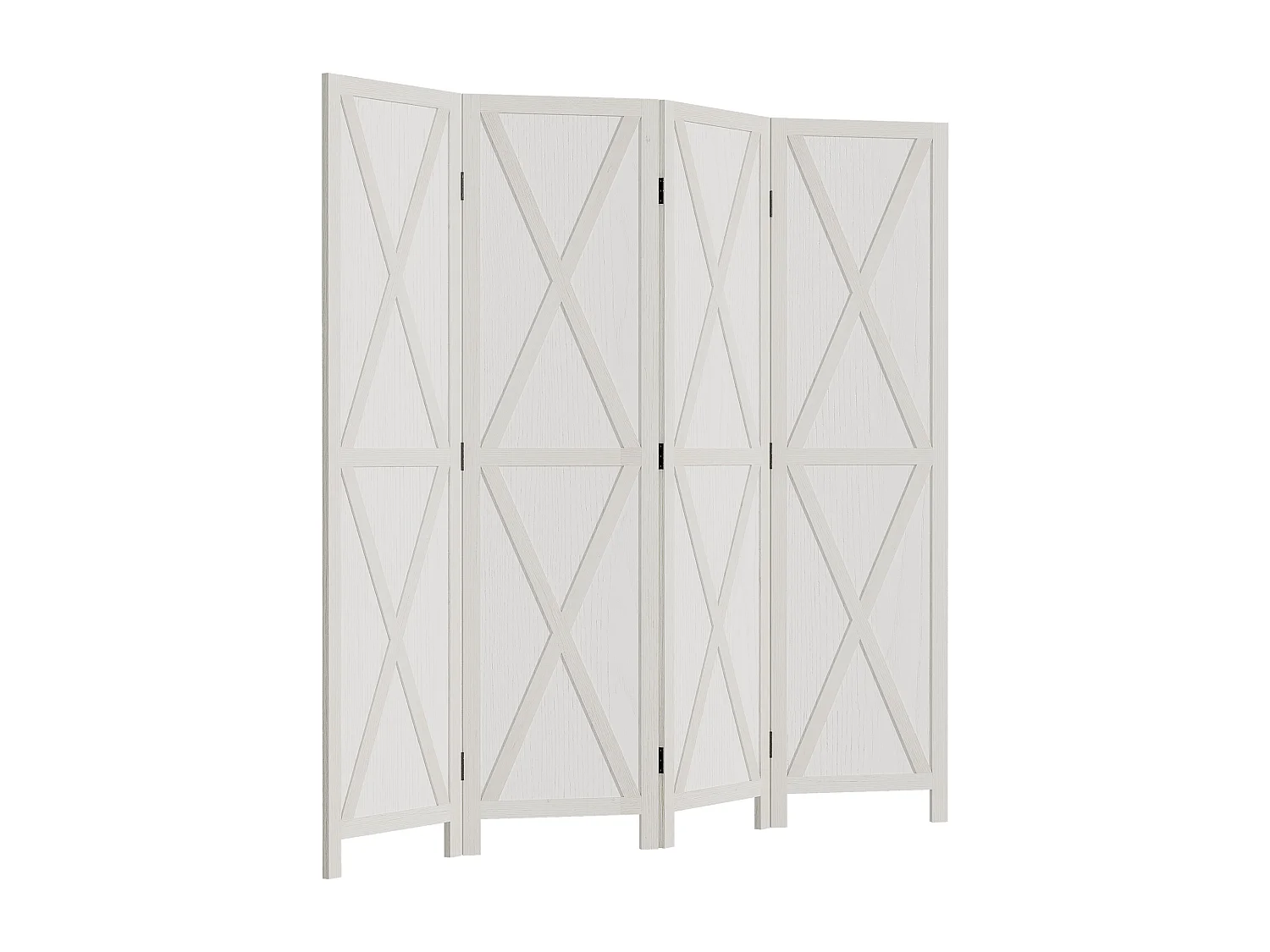 Paravent intérieur 4 panneaux style campagnard chic - séparateur de pièce avec croisillons - bois de paulownia blanc
