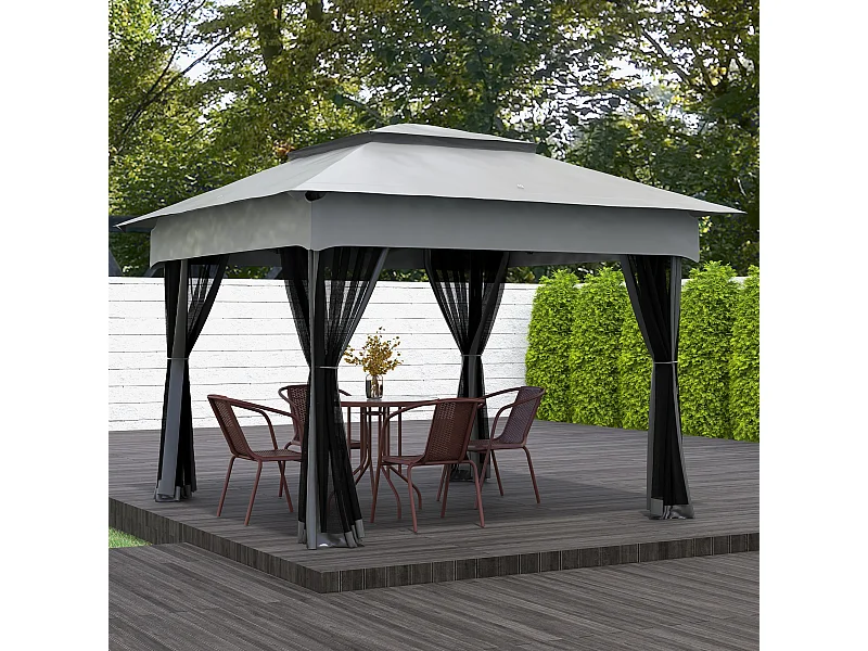Tonnelle barnum de jardin pop-up pliant 3,25L x 3,25l x 2,7H m acier polyester moustiquaires + sac de transport gris