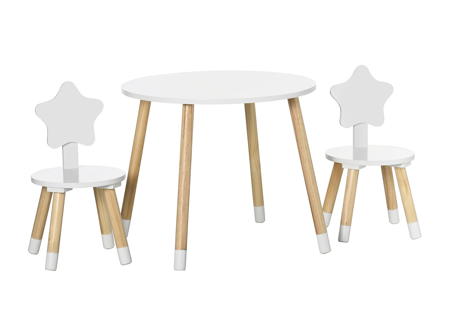 Ensemble table et chaises enfant design scandinave motif étoile bois pin MDF blanc