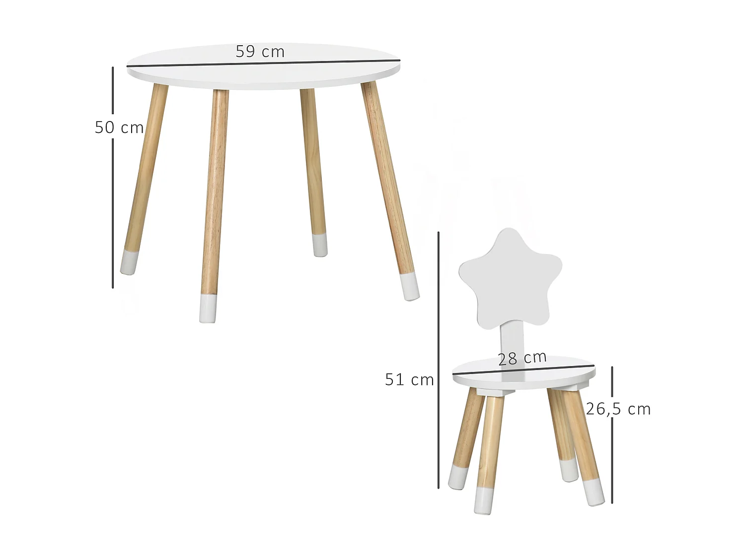 Ensemble table et chaises enfant design scandinave motif étoile bois pin MDF blanc