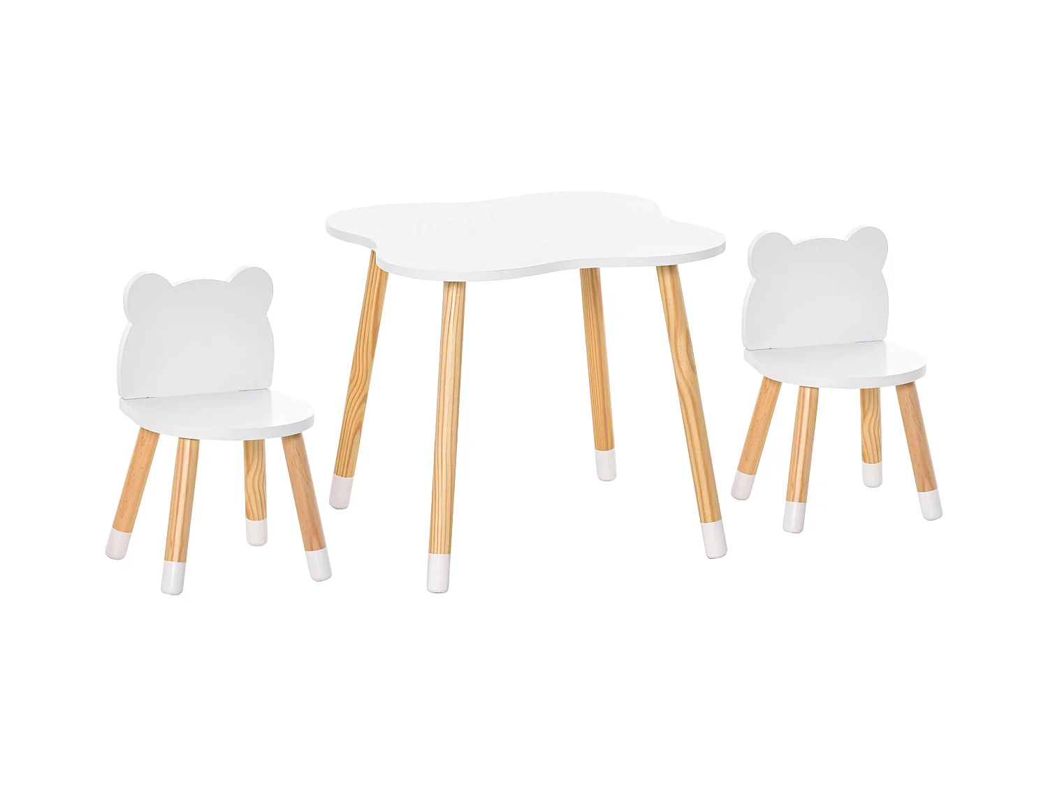 Ensemble table et chaises enfant design scandinave motif ourson bois pin MDF blanc