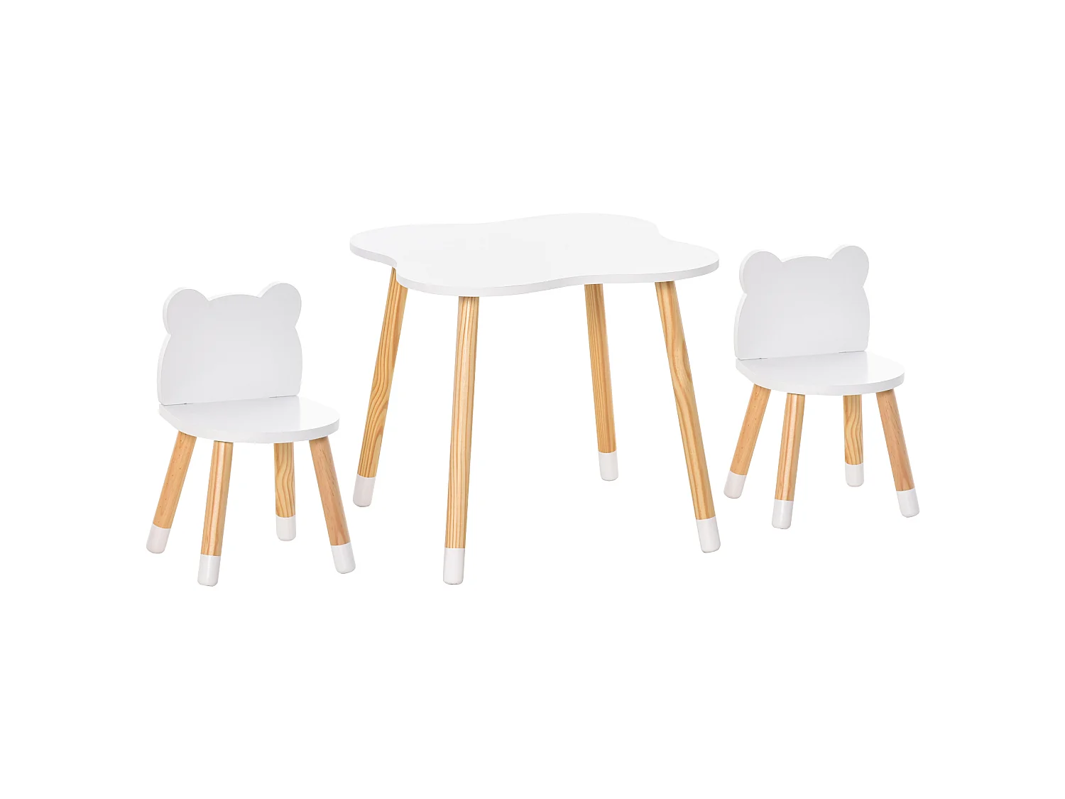 Ensemble table et chaises enfant design scandinave motif ourson bois pin MDF blanc