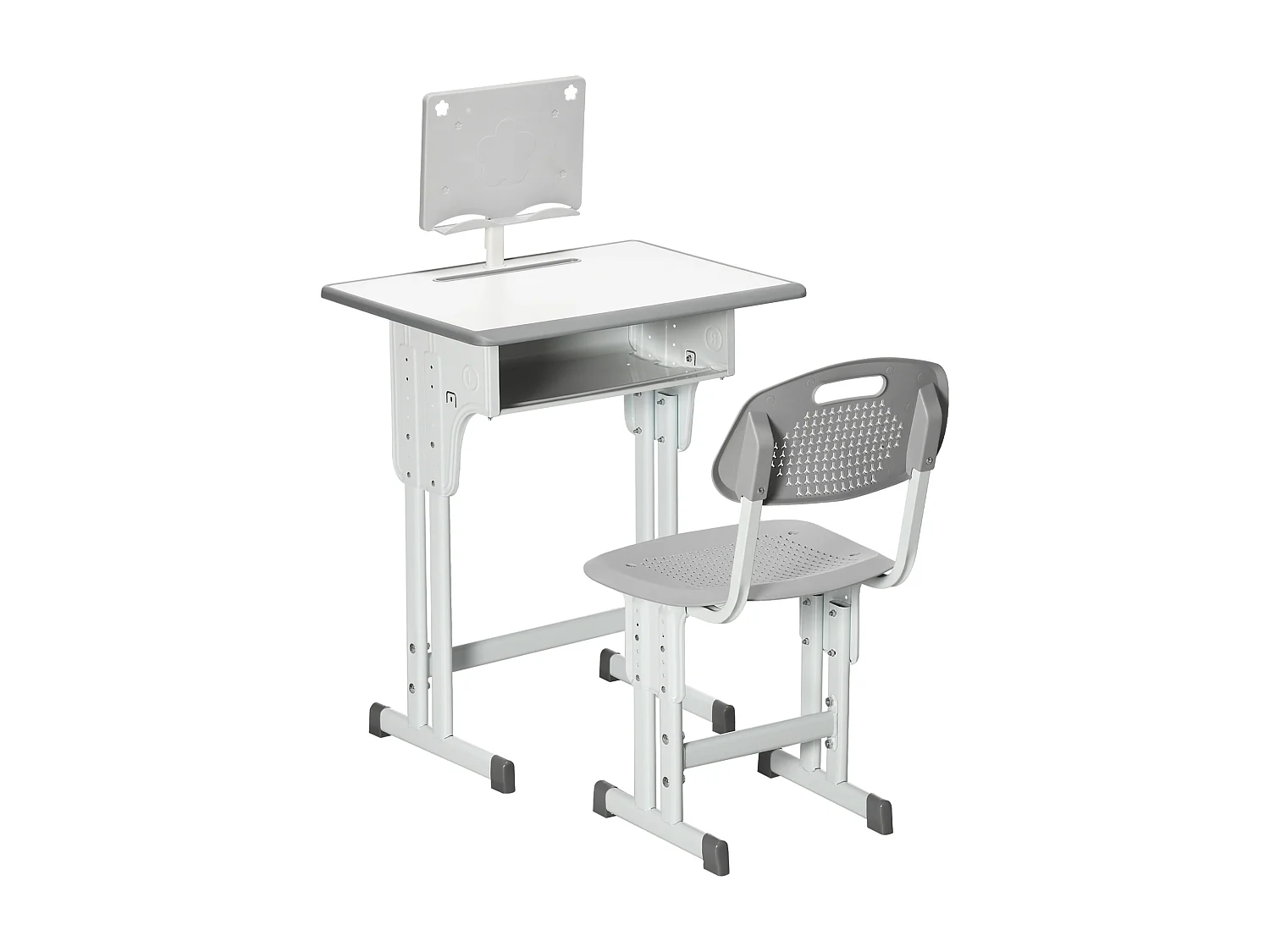 Bureau enfant avec chaise - ensemble bureau et chaise réglable - support de lecture, case - gris blanc