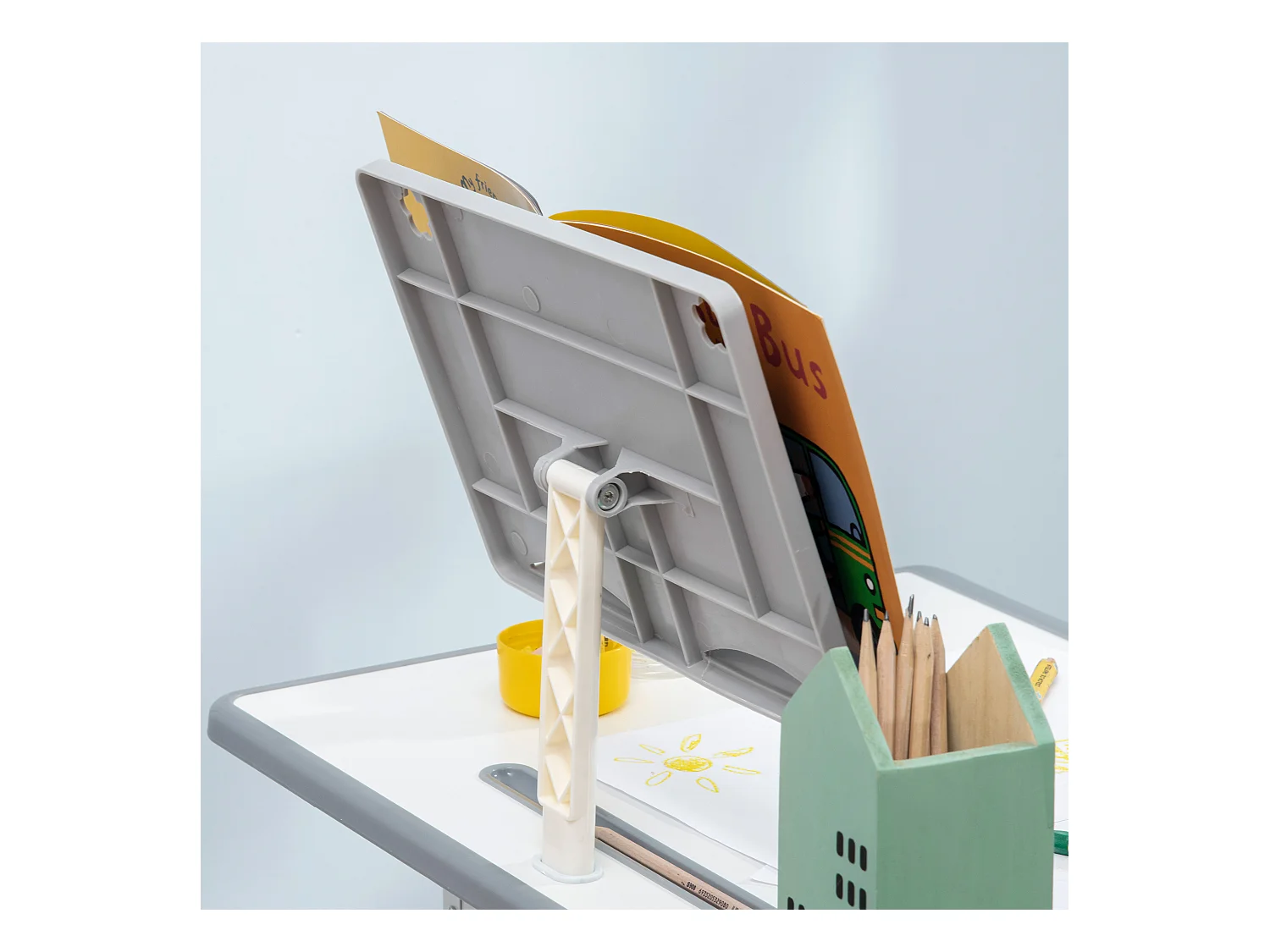 Bureau enfant avec chaise - ensemble bureau et chaise réglable - support de lecture, case - gris blanc