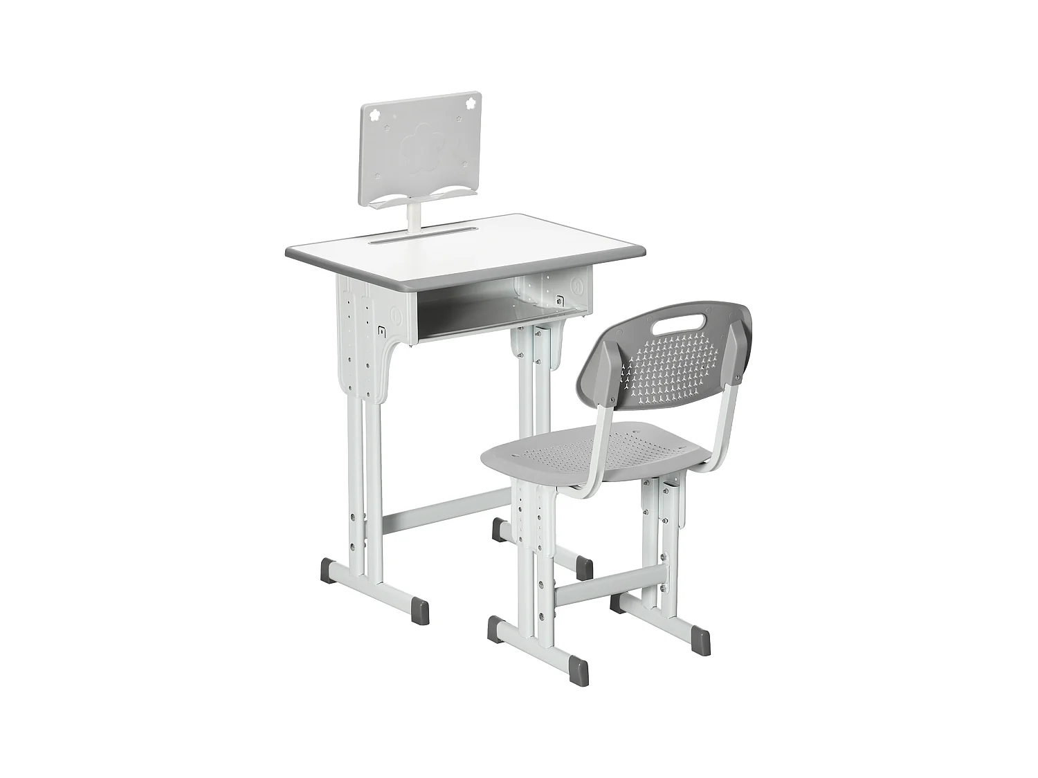 Bureau enfant avec chaise - ensemble bureau et chaise réglable - support de lecture, case - gris blanc