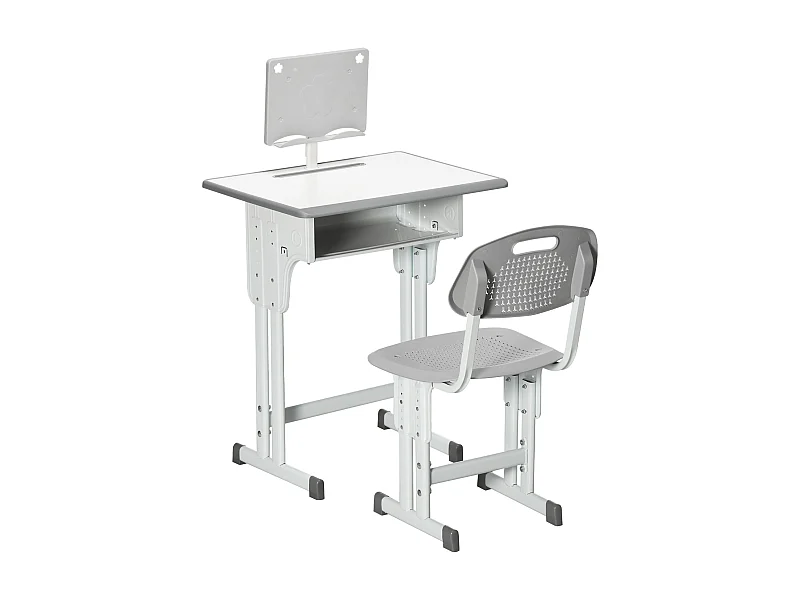 Bureau enfant avec chaise - ensemble bureau et chaise réglable - support de lecture, case - gris blanc