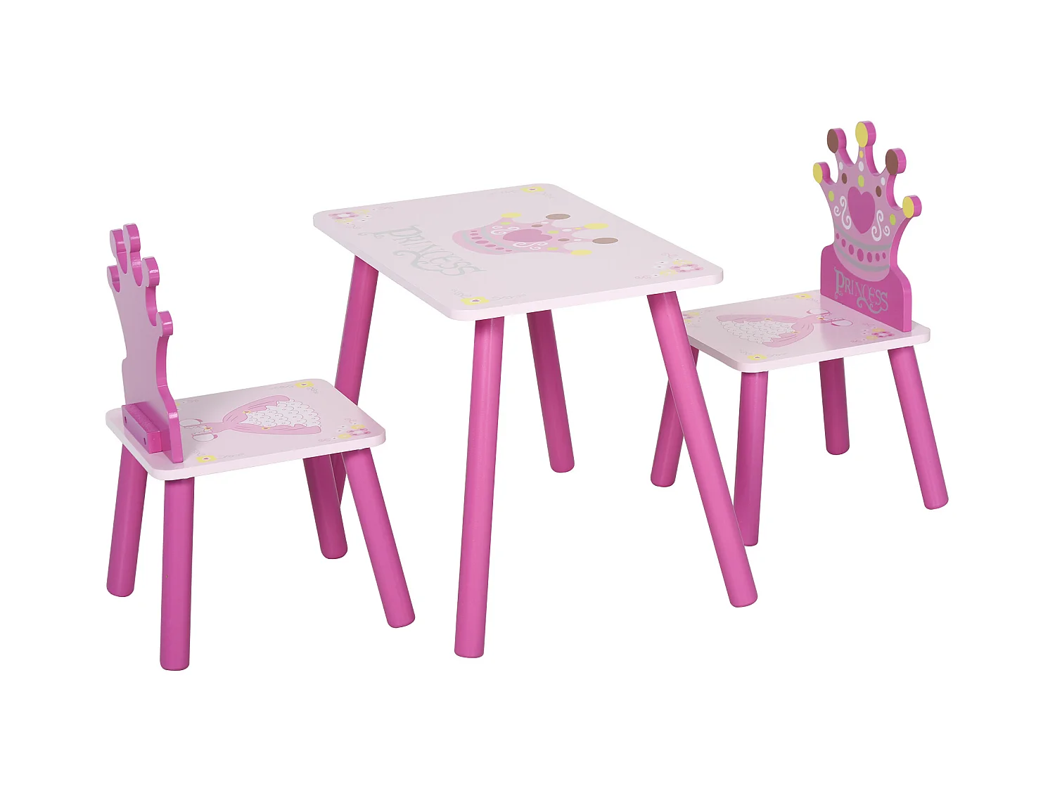 Ensemble table et chaises enfant design princesse motif couronne bois pin MDF rose